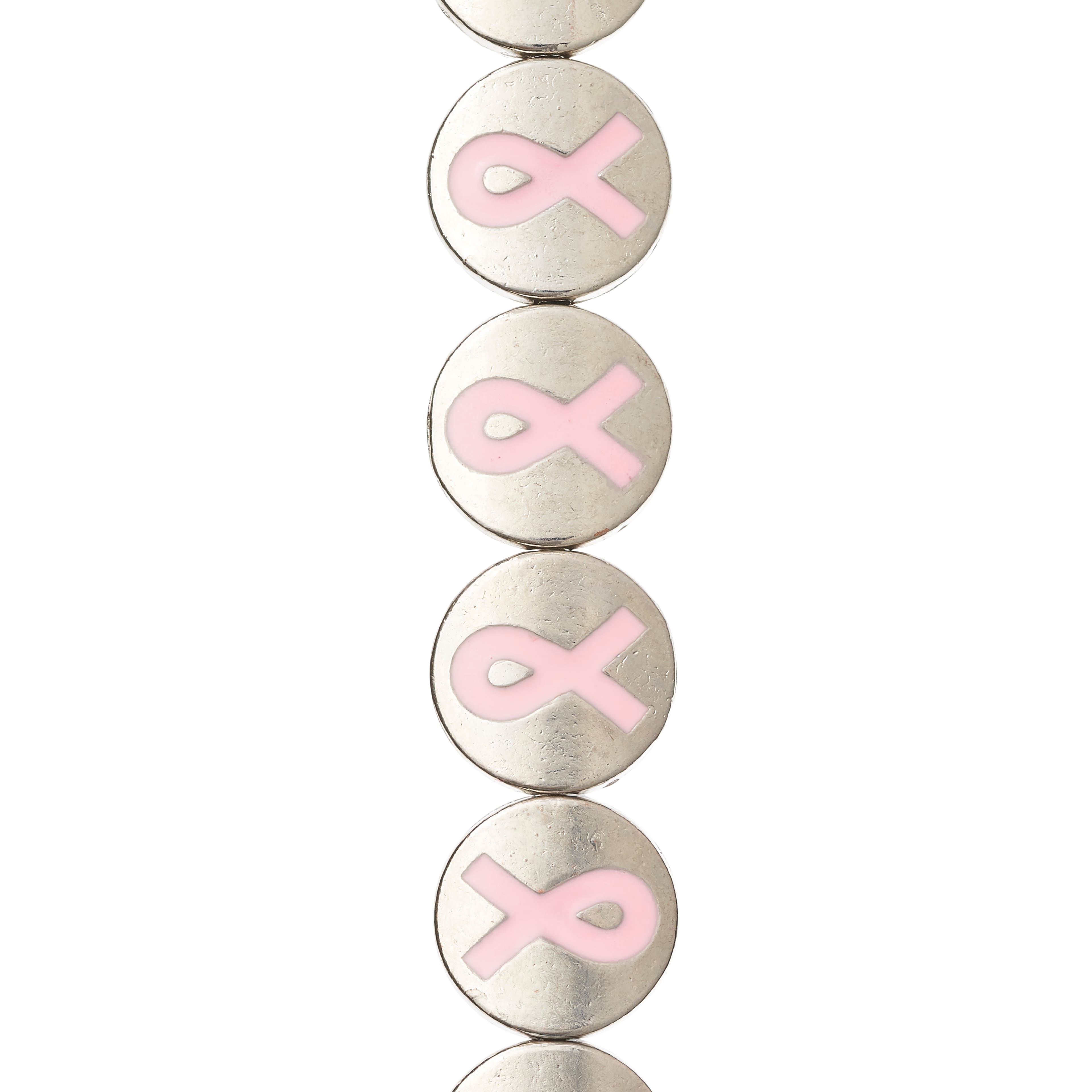 Pink Ribbon Metal Lentil Beads, 14mm by Bead Landing™
