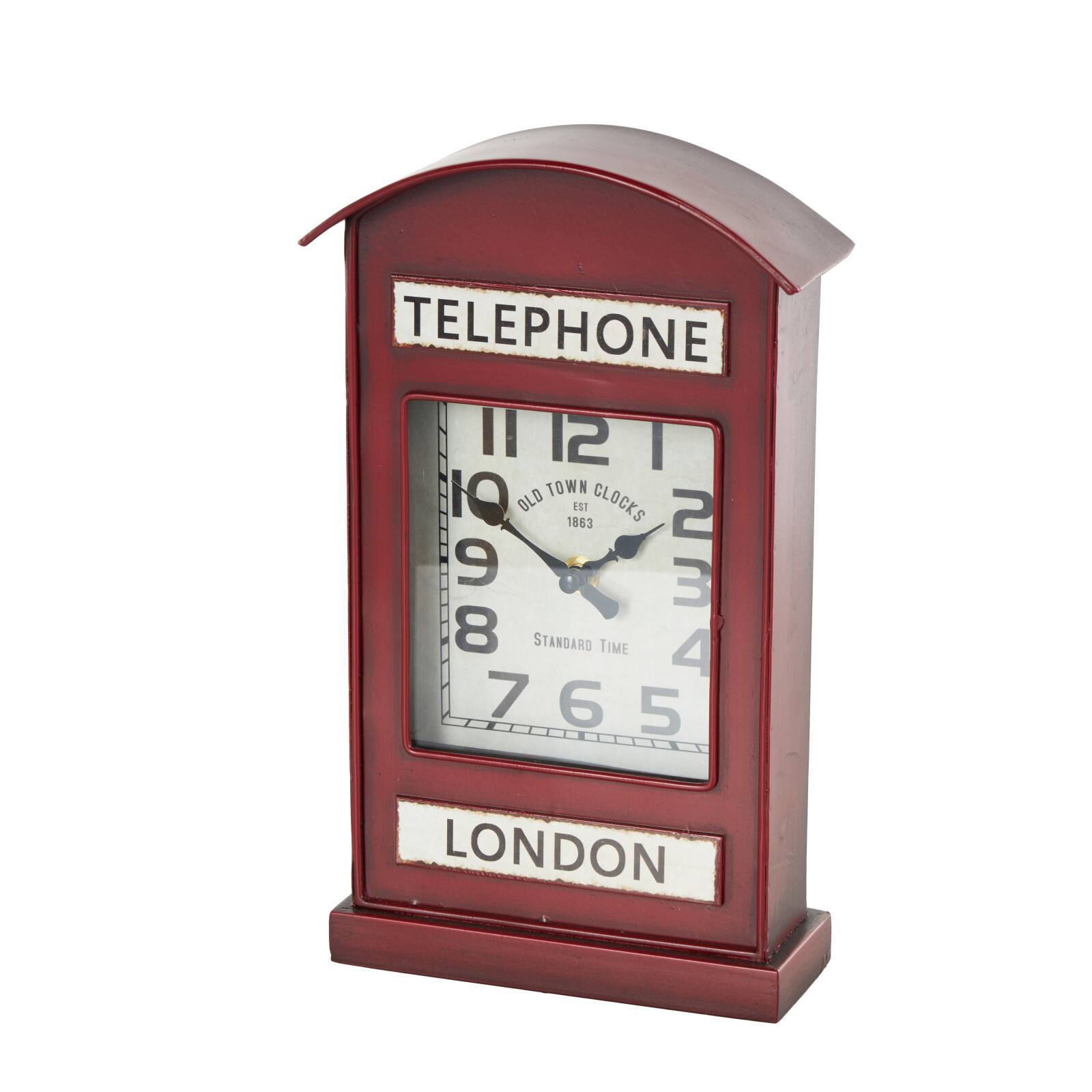 7" x 12" Red London Telephone Booth Inspired Metal Clock