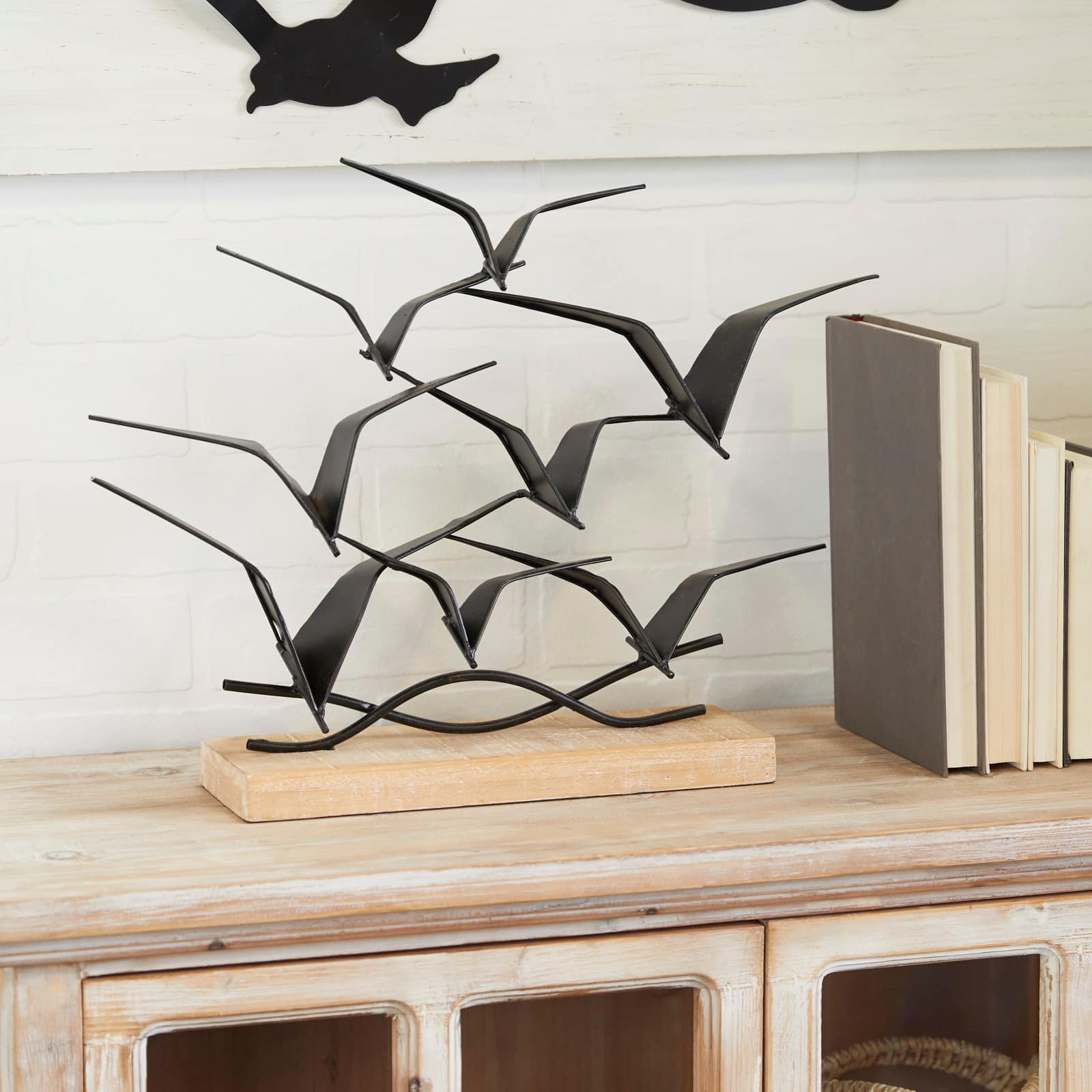 Black Metal Coastal Birds Sculpture, 14" x 19" x 4"