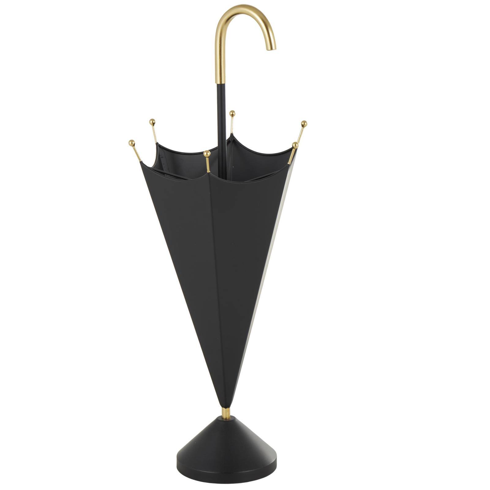 Black Metal Umbrella Stand with Gold Handle & Ball Details