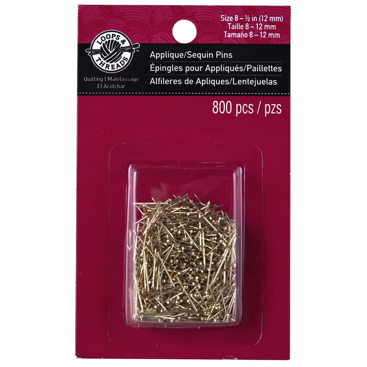12 Packs: 800 ct. (9,600 total) 1/2" Brass Applique/Sequin Pins by Loops & Threads®