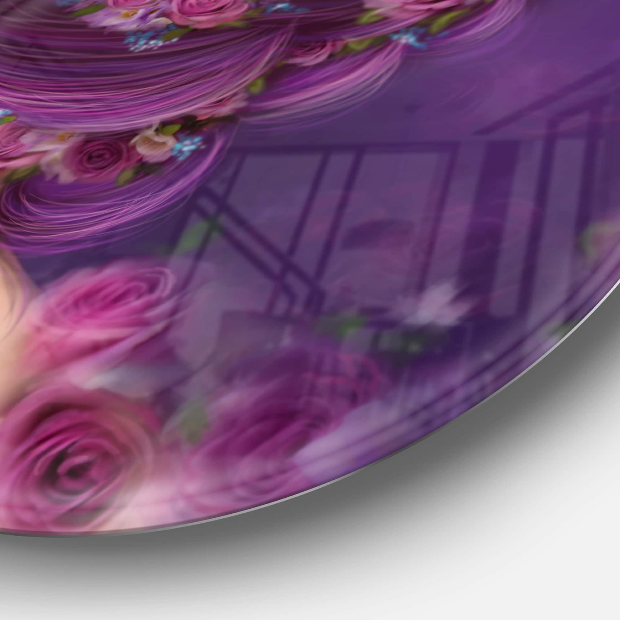 Designart - Woman with Purple Hair' Abstract Portrait Circle Metal Wall Art