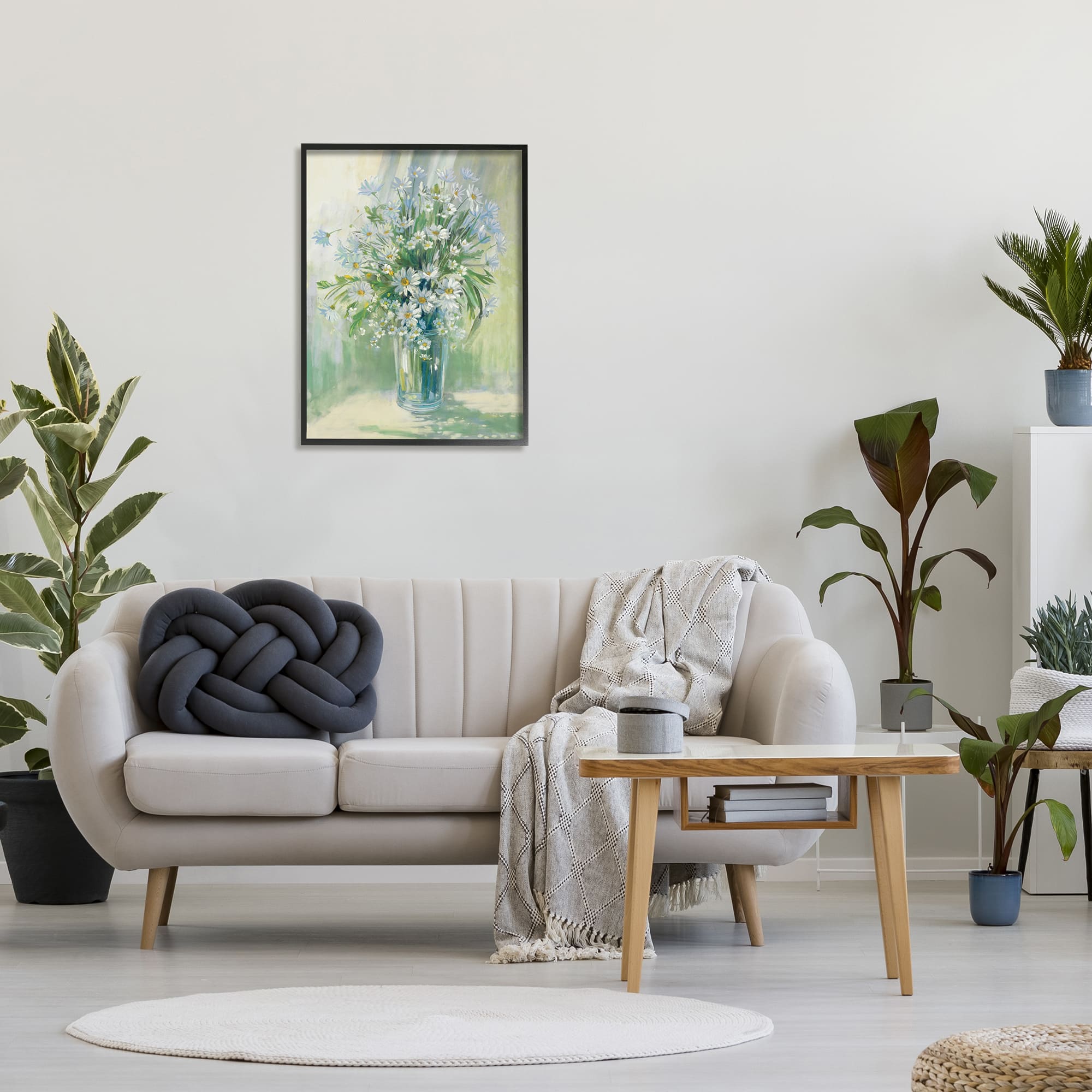 Stupell Industries Sunlit Bouquet of Daisies Blue Green Pastels in Black Frame Wall Art