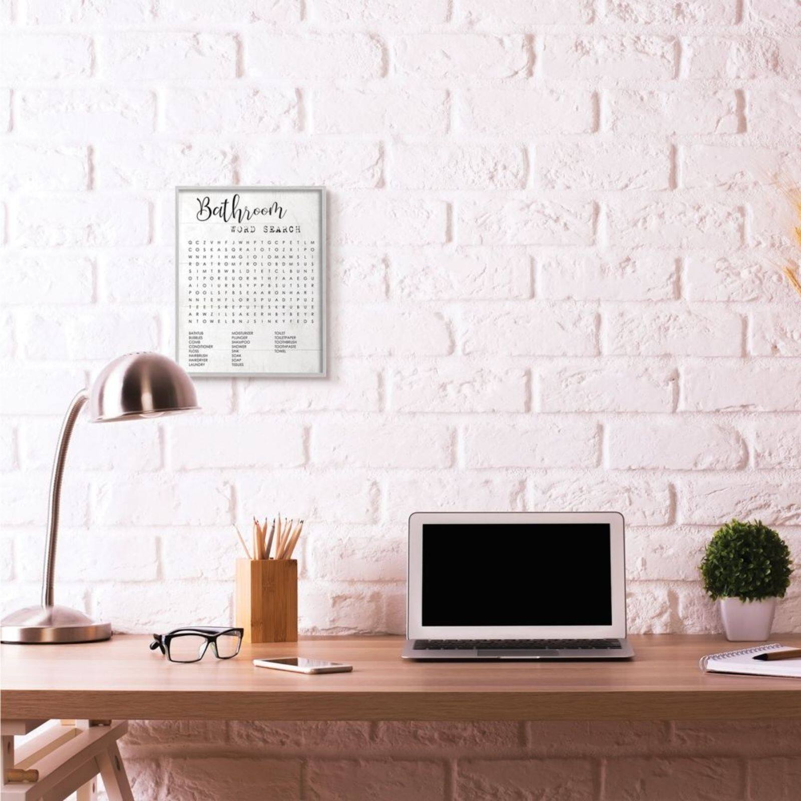 Stupell Industries Bathroom Word Search Wall Art in Gray Frame