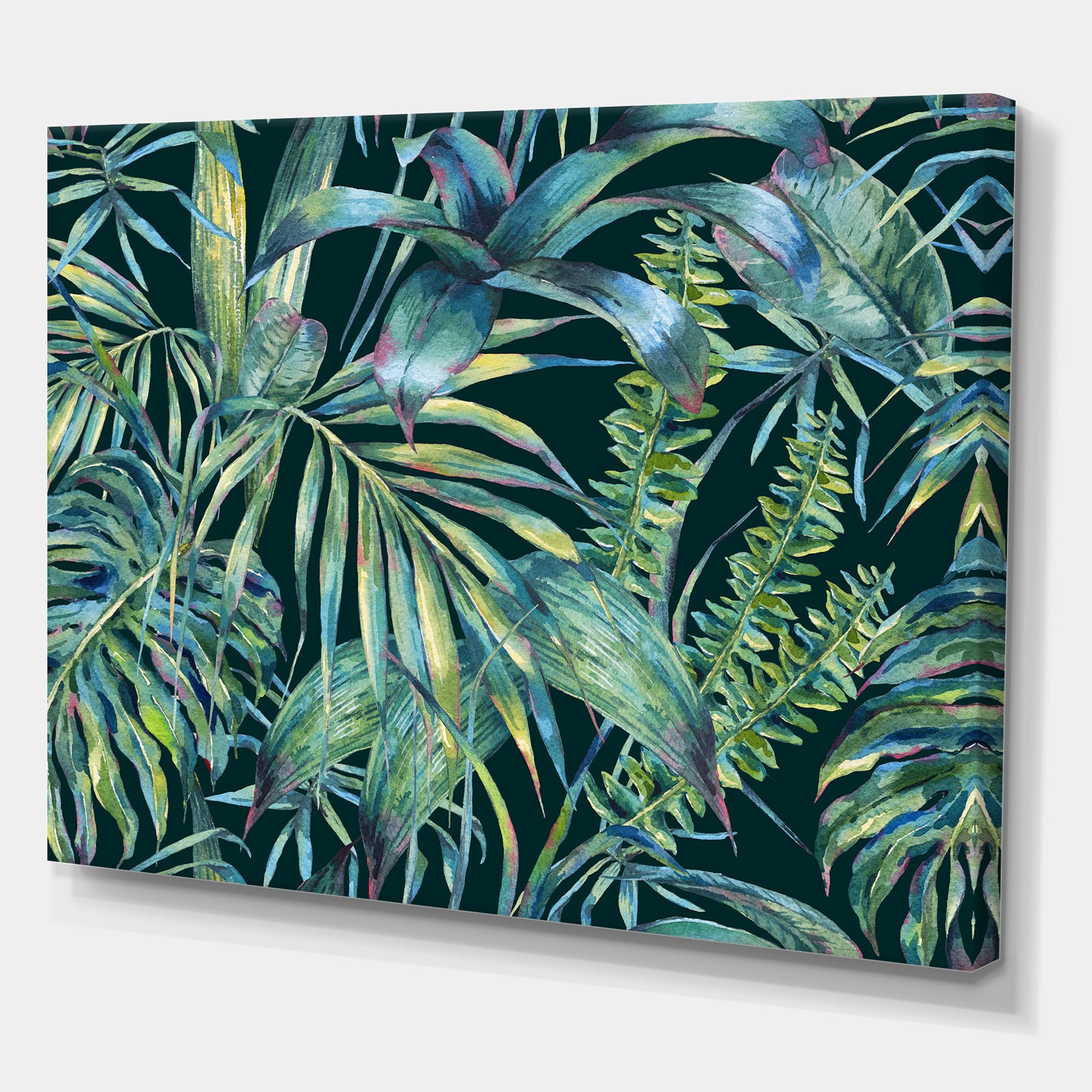 Designart - Natural Leaves Exotic On Dark I - Tropical Canvas Wall Art Print