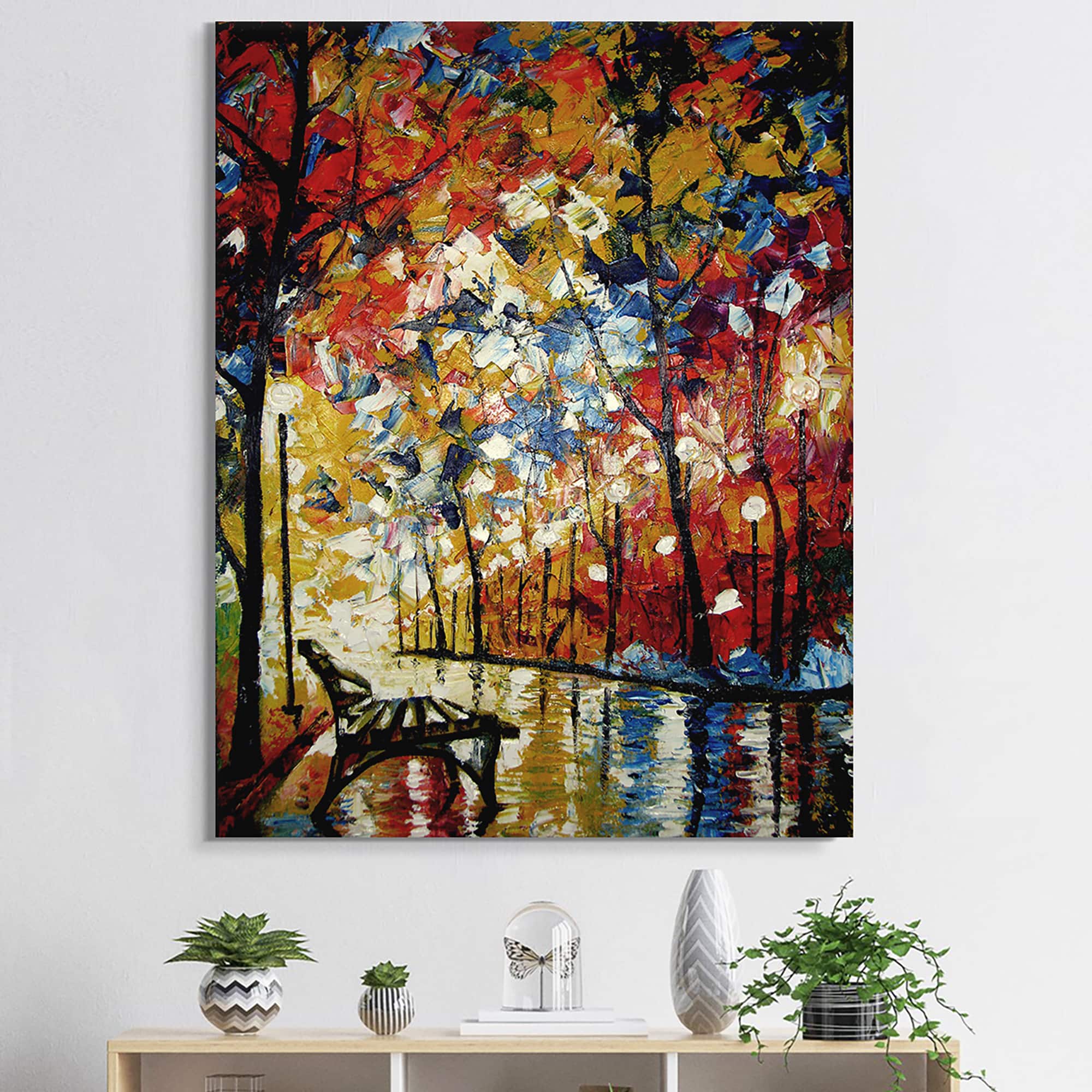 Designart - Romantic Sunset Through Trees In Park III - Traditional Canvas Wall Art Print