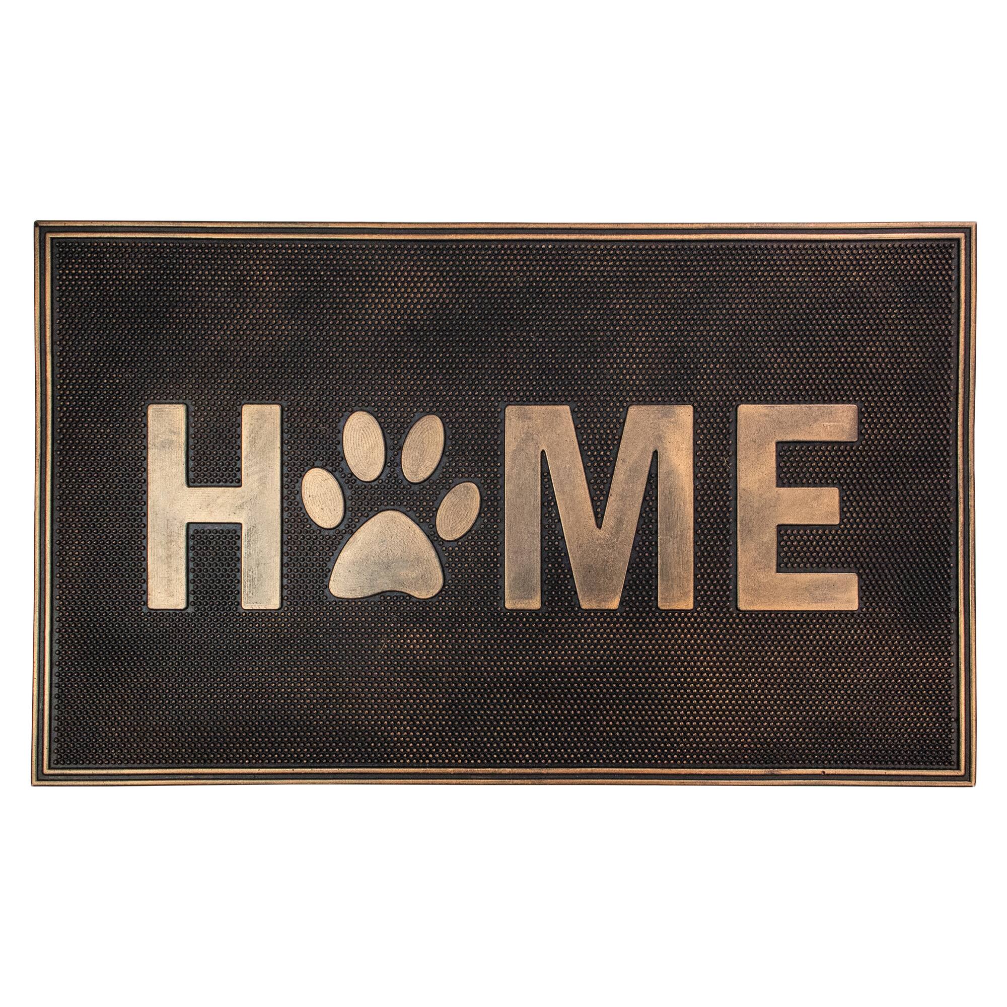 30" x 18" Brown & Gold Home Paw Print Rubber Doormat