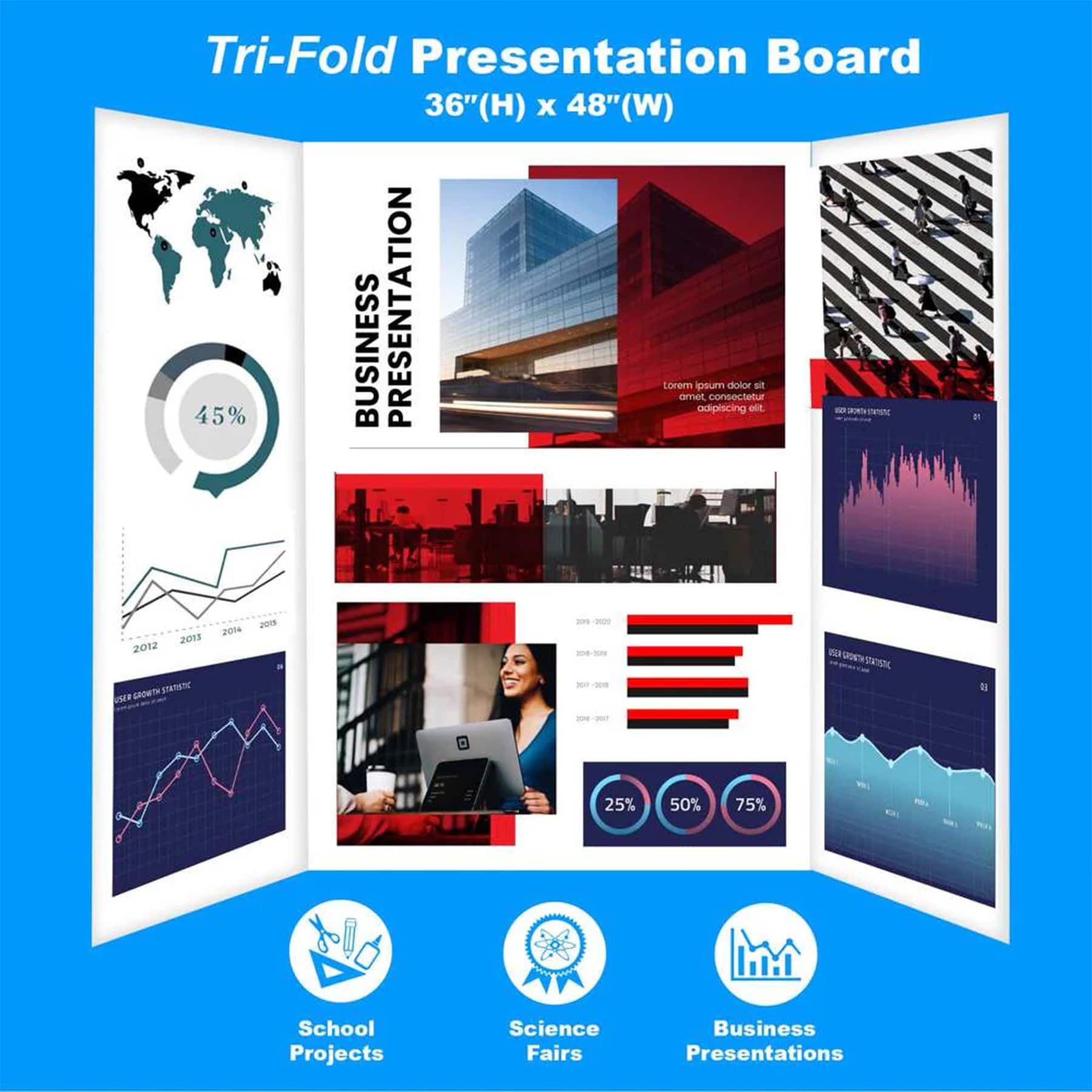 BAZIC Products® 36" x 48" White Tri-Fold Corrugated Presentation Boards, 24ct.