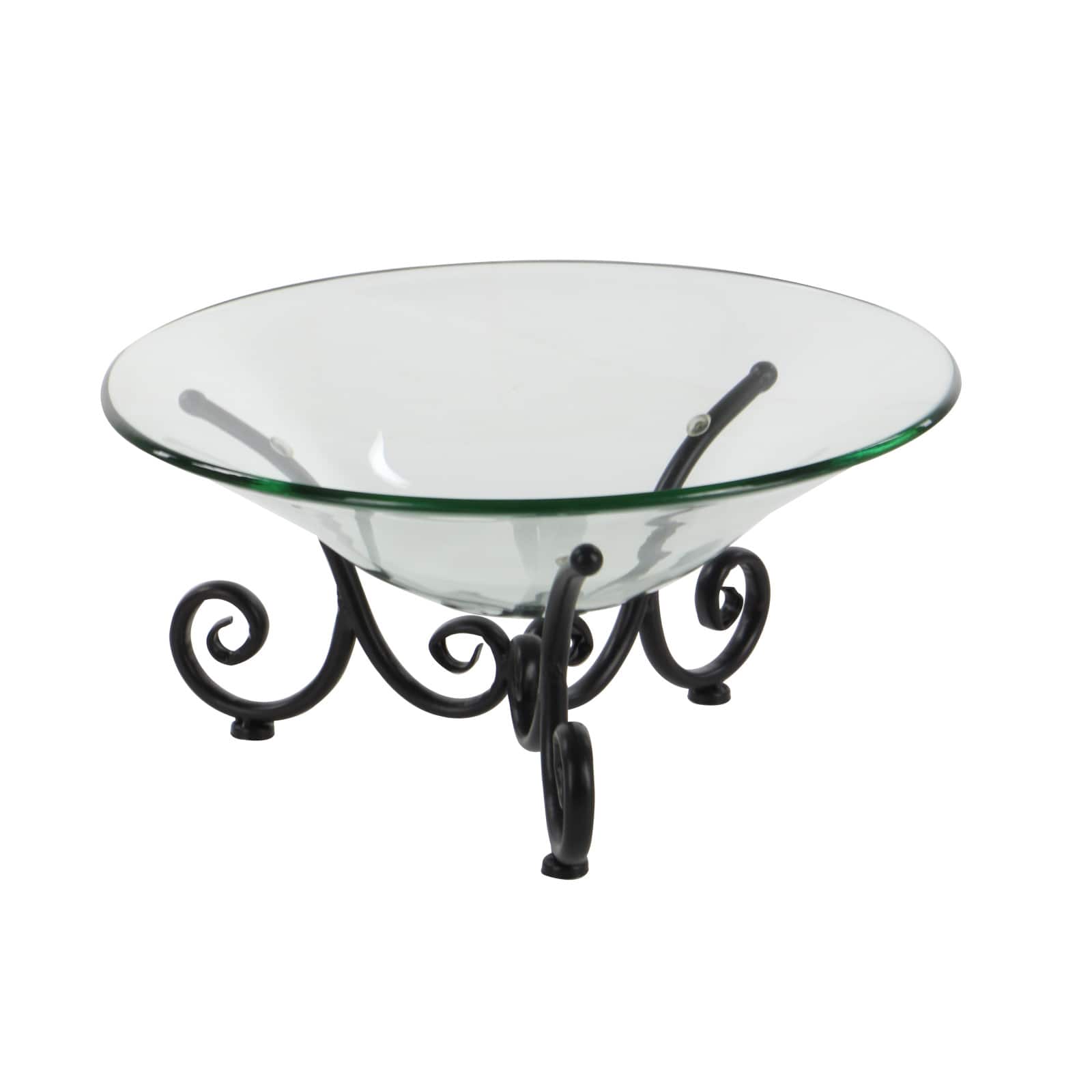 Clear Glass and Metal Traditional Serving Bowl, 8" x 17" x 17"