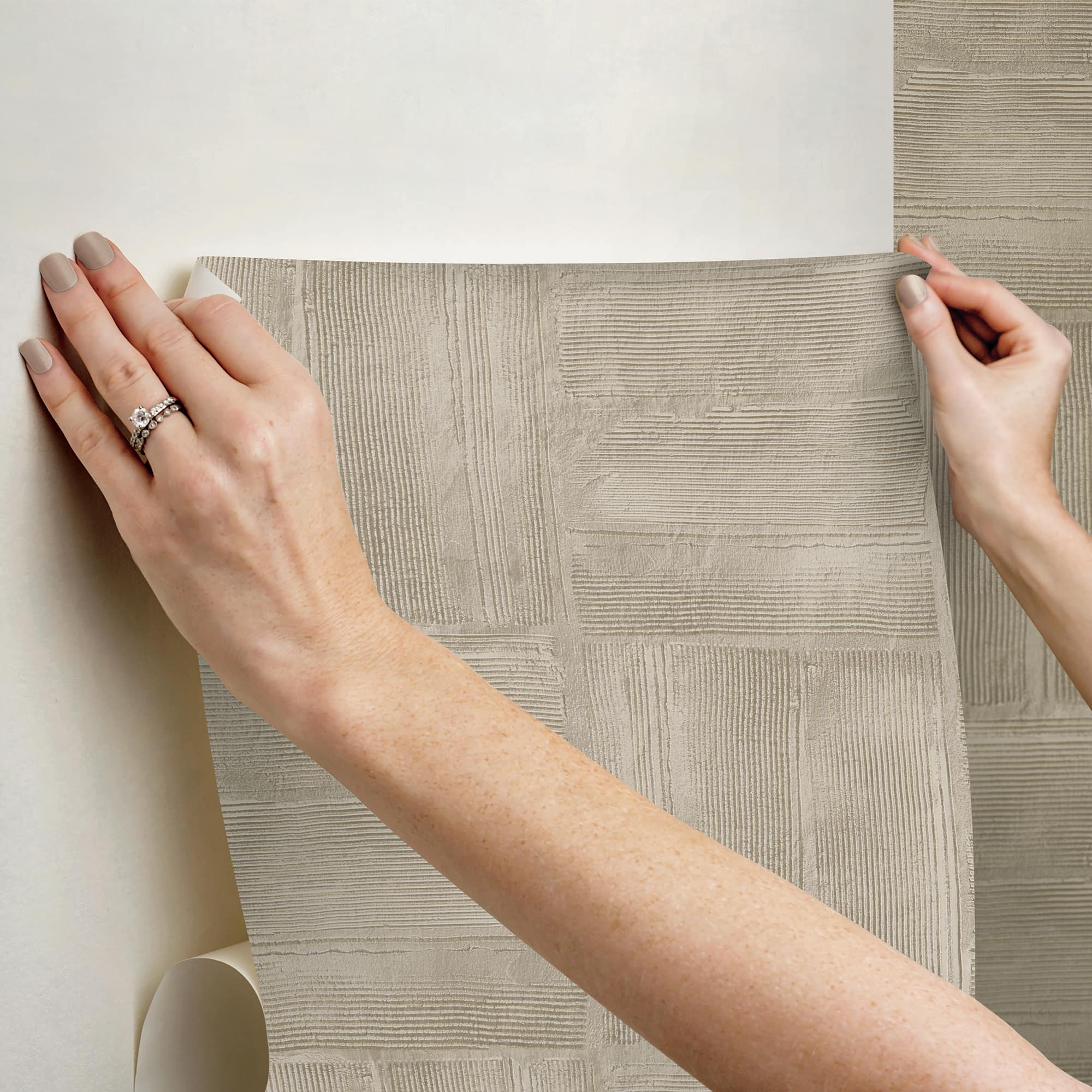 RoomMates Dimensional Square Taupe Plaster Peel & Stick Wallpaper