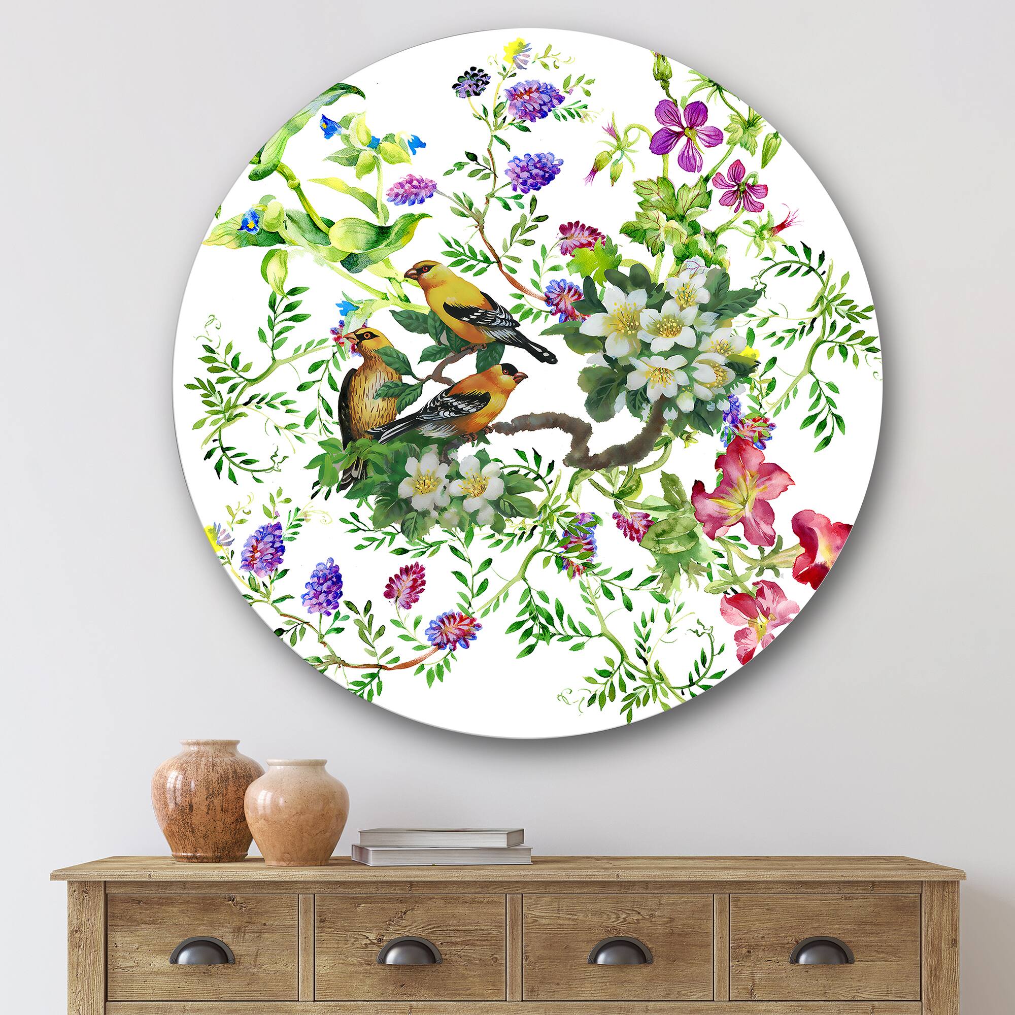 Designart - Tropical Birds With On Blooming Tree