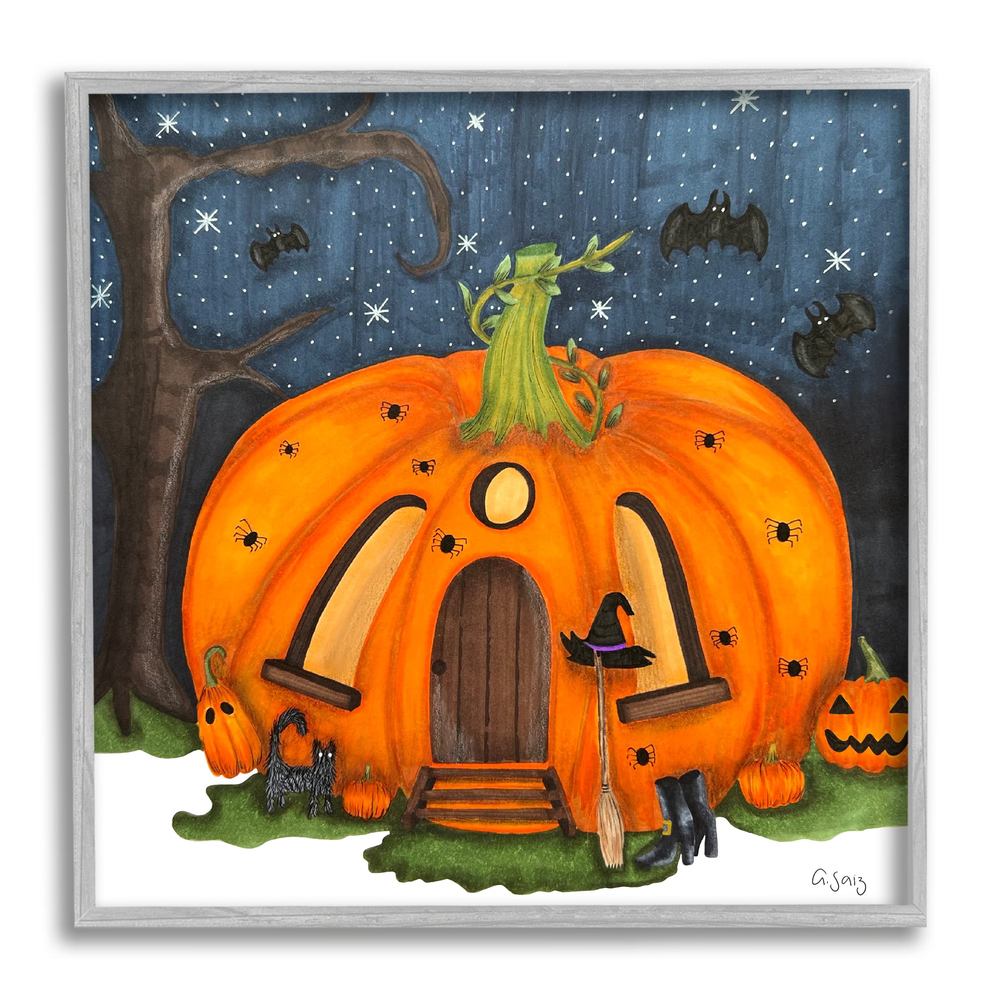 Stupell Industries Pumpkin House In Woods Framed Giclee Art