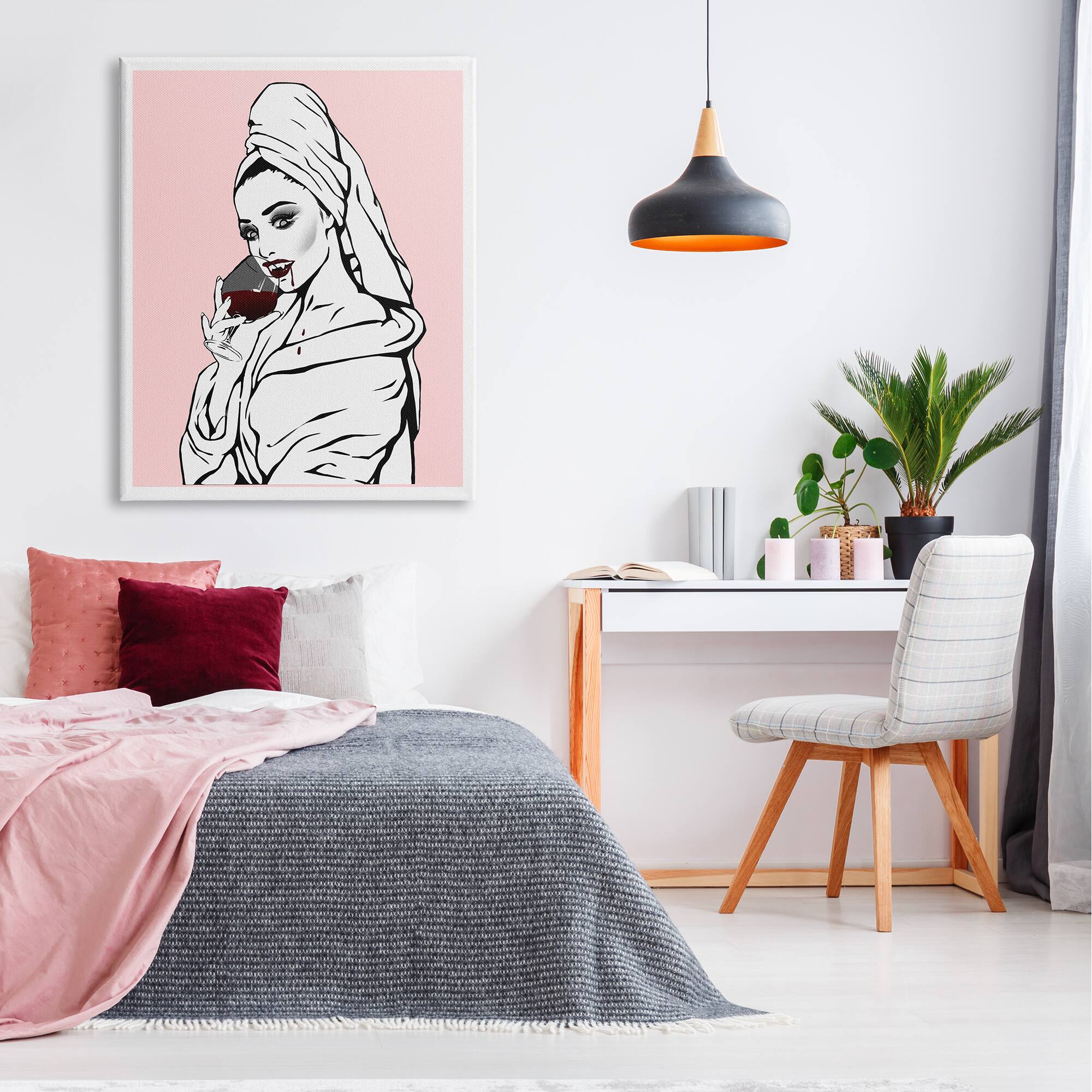 Stupell Industries Pink Vampire Fashionista Drinking Wine Canvas Wall Art