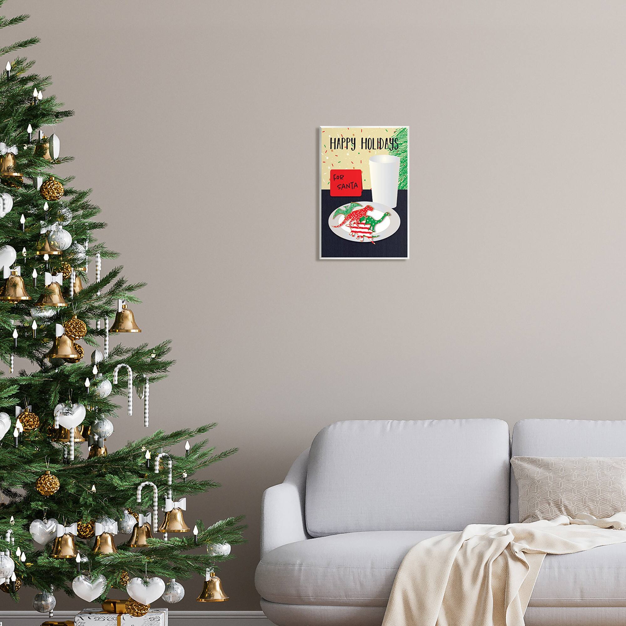 Stupell Industries Happy Holidays Dinosaur Santa Cookies Wall Plaque Art