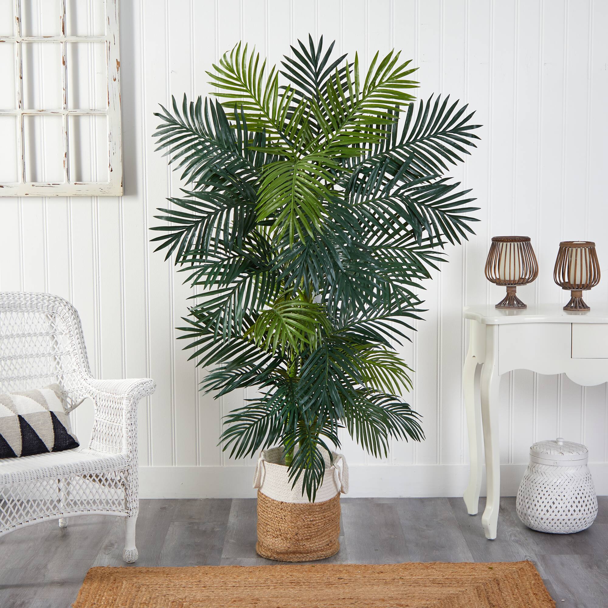 6.5ft. Golden Cane Artificial Palm Tree in Handmade Natural Jute and Cotton Planter