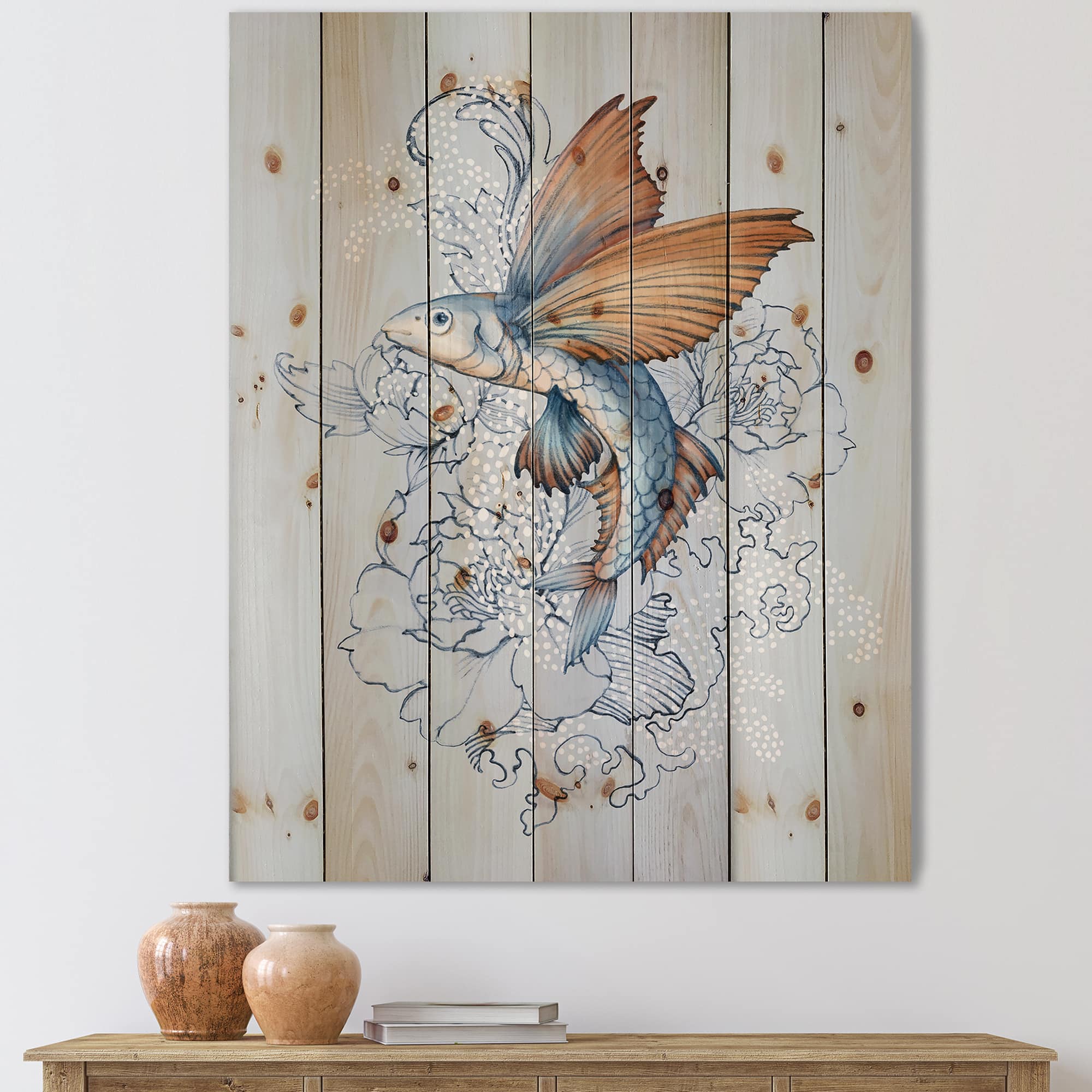 Designart - Flying Fish On Peonies