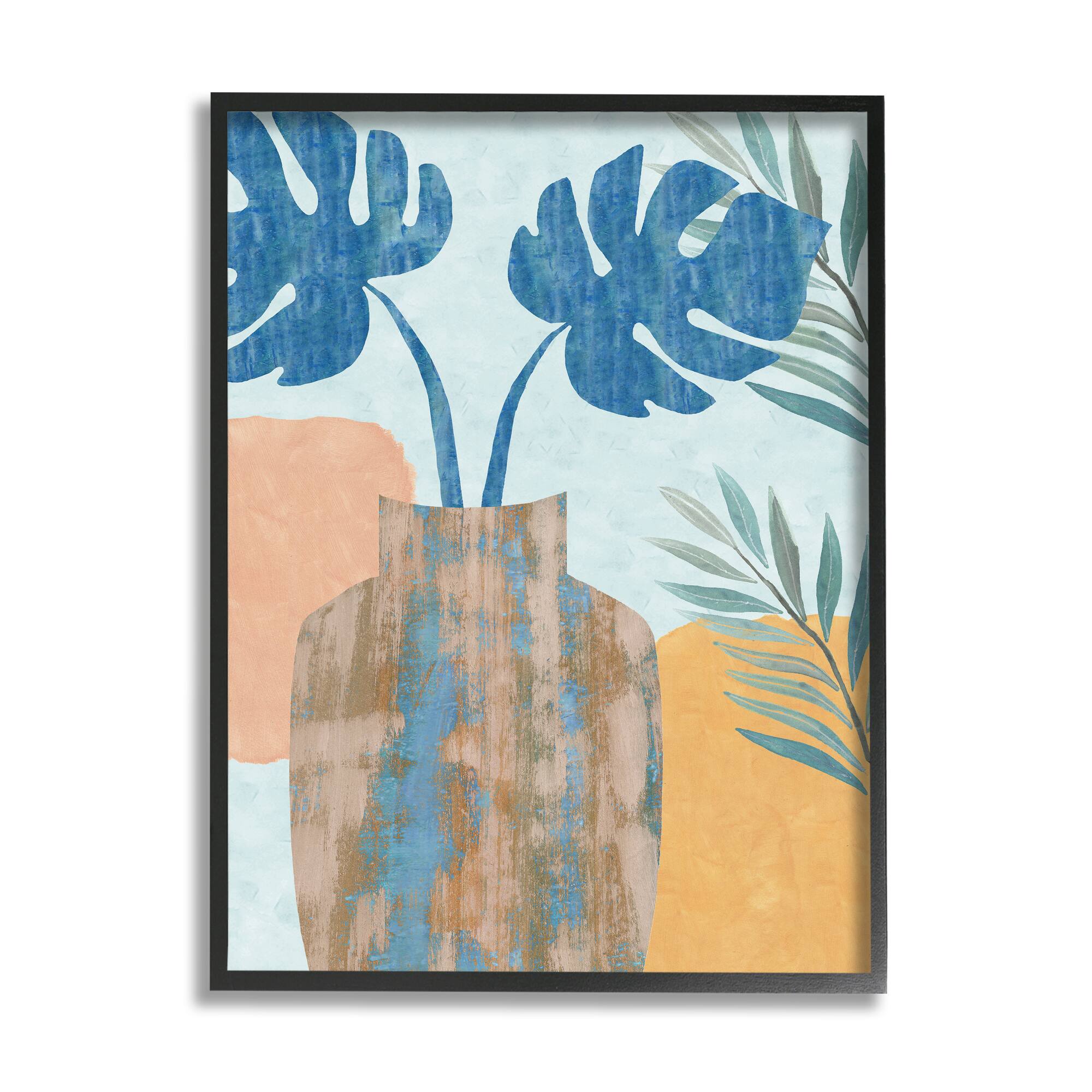 Stupell Industries Tropical Monstera Western Abstract Orange Blue in Black Frame Wall Art