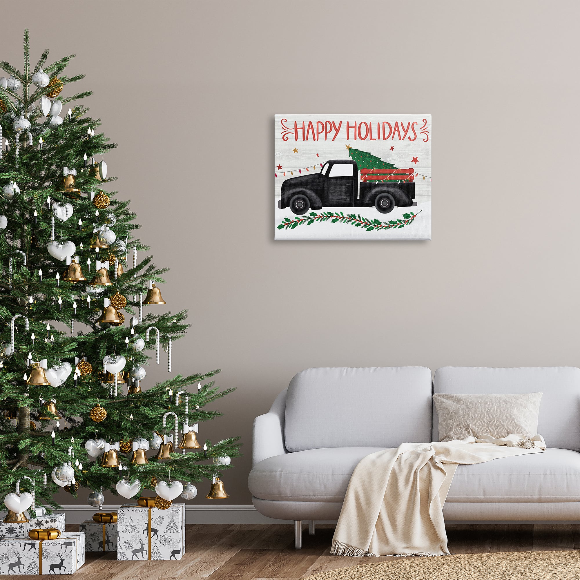 Stupell Industries Happy Holidays Christmas Tree Truck Canvas Wall Art