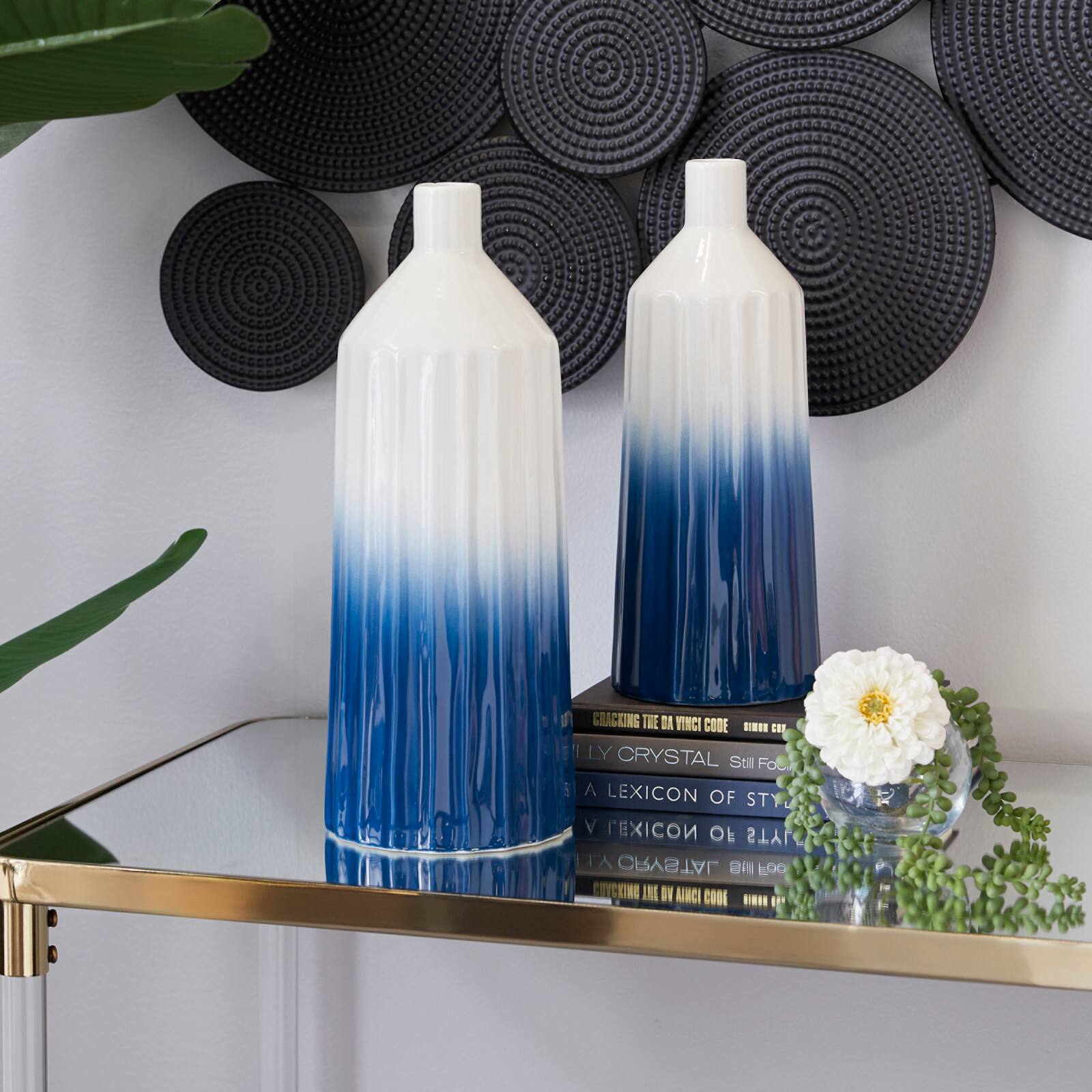 Set of 2 Blue Dolomite Coastal Vase, 16", 14"