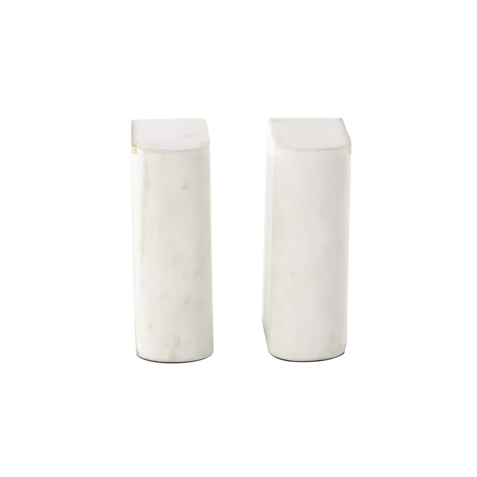 White Marble Curved Rectangular Decorative Bookends with Gold Accents Set