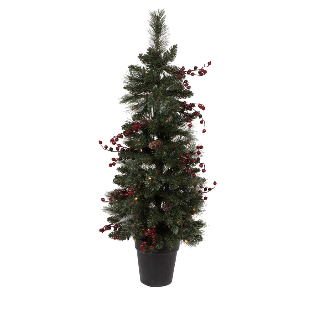 4-Piece Pre-Lit Artificial Christmas Tree, Wreath & Garland Set, Warm White LED Lights