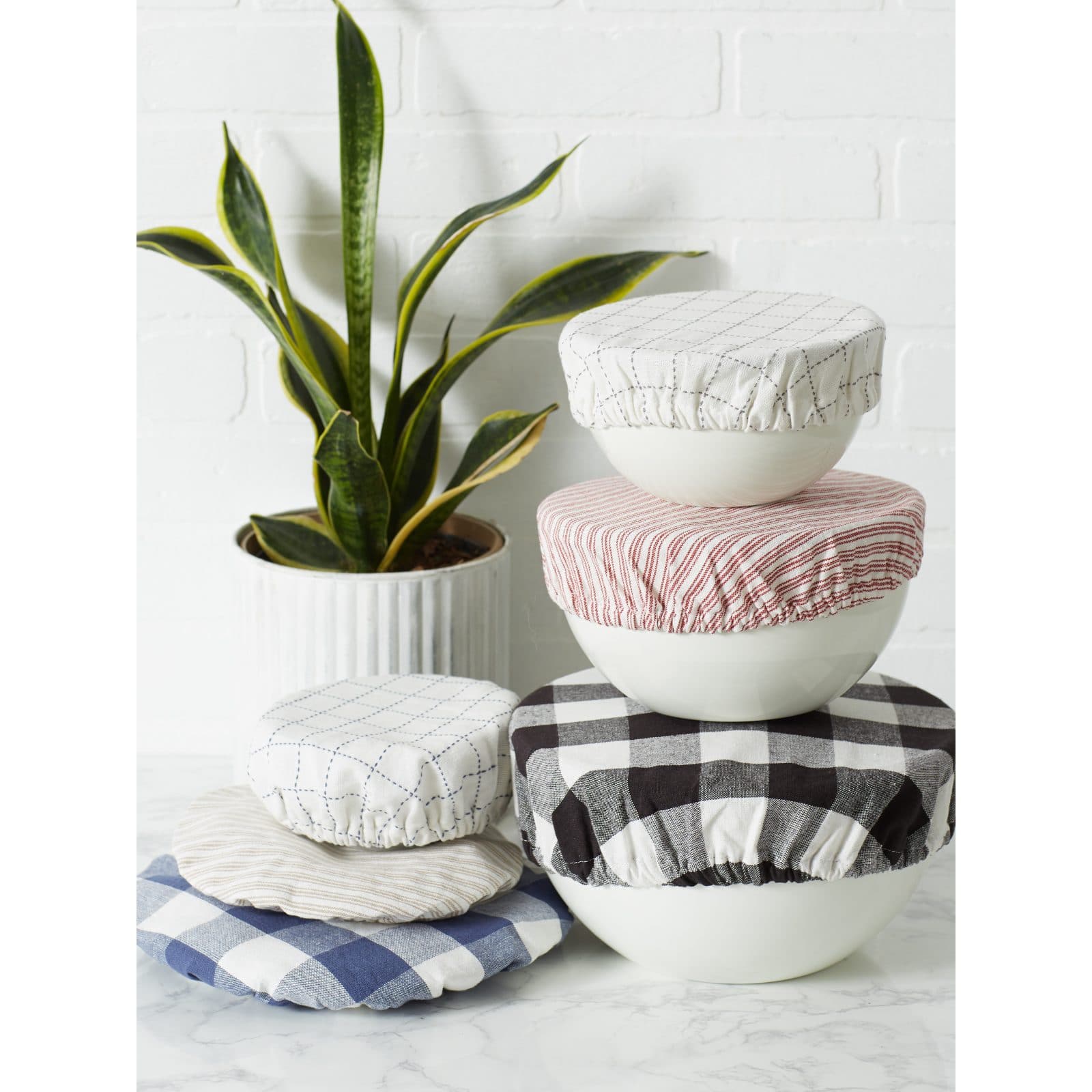 DII® Assorted French Blue Buffalo Check Woven Dish Cover Set