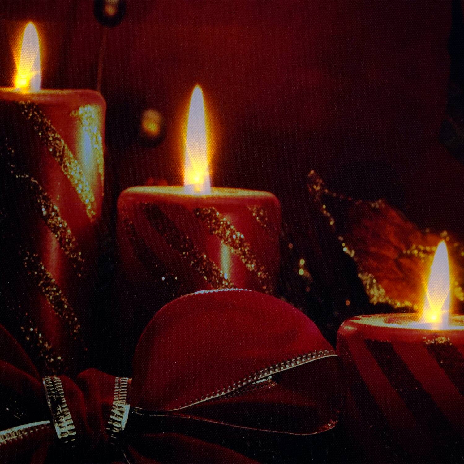 LED Lighted Glitter Striped Candles With Poinsettia & Bow Christmas Wall Art