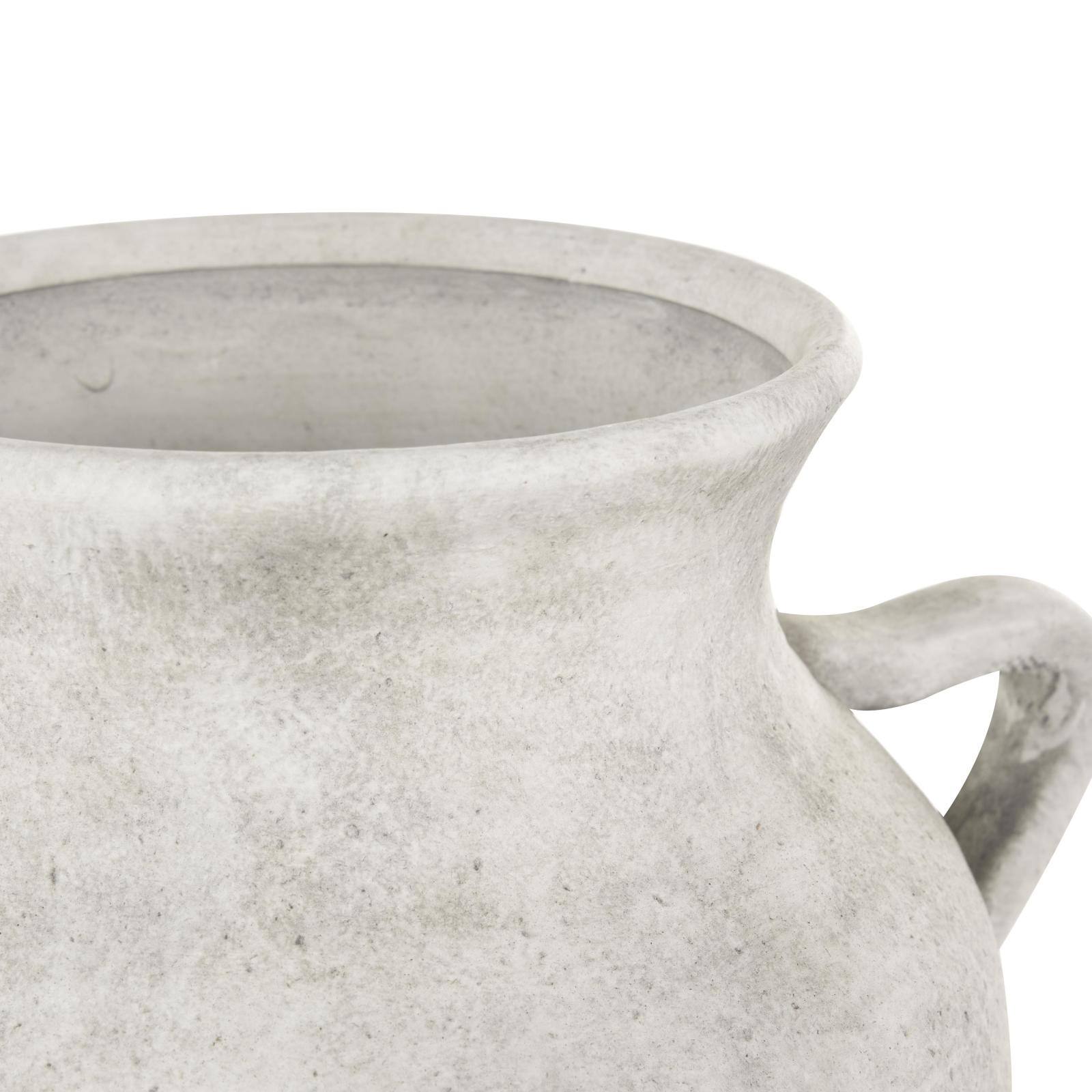 13" White Ceramic Antique Style Textured Vase with Black Shadings & Handles