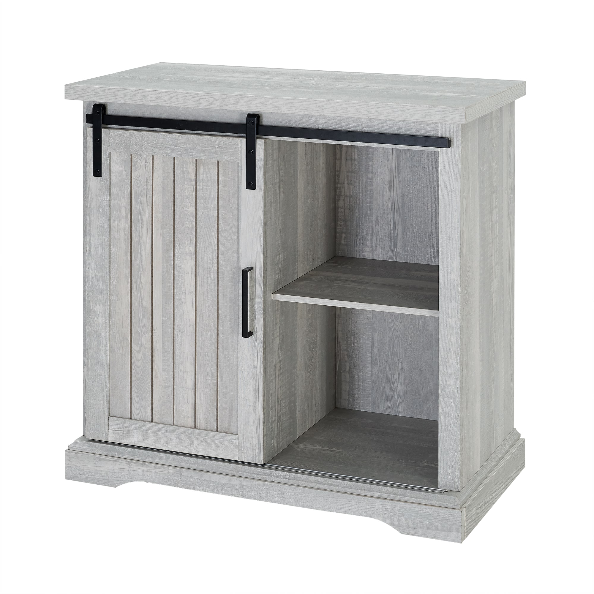 Walker Edison 32" Stone Grey Sliding Grooved Door Modern Accent Cabinet