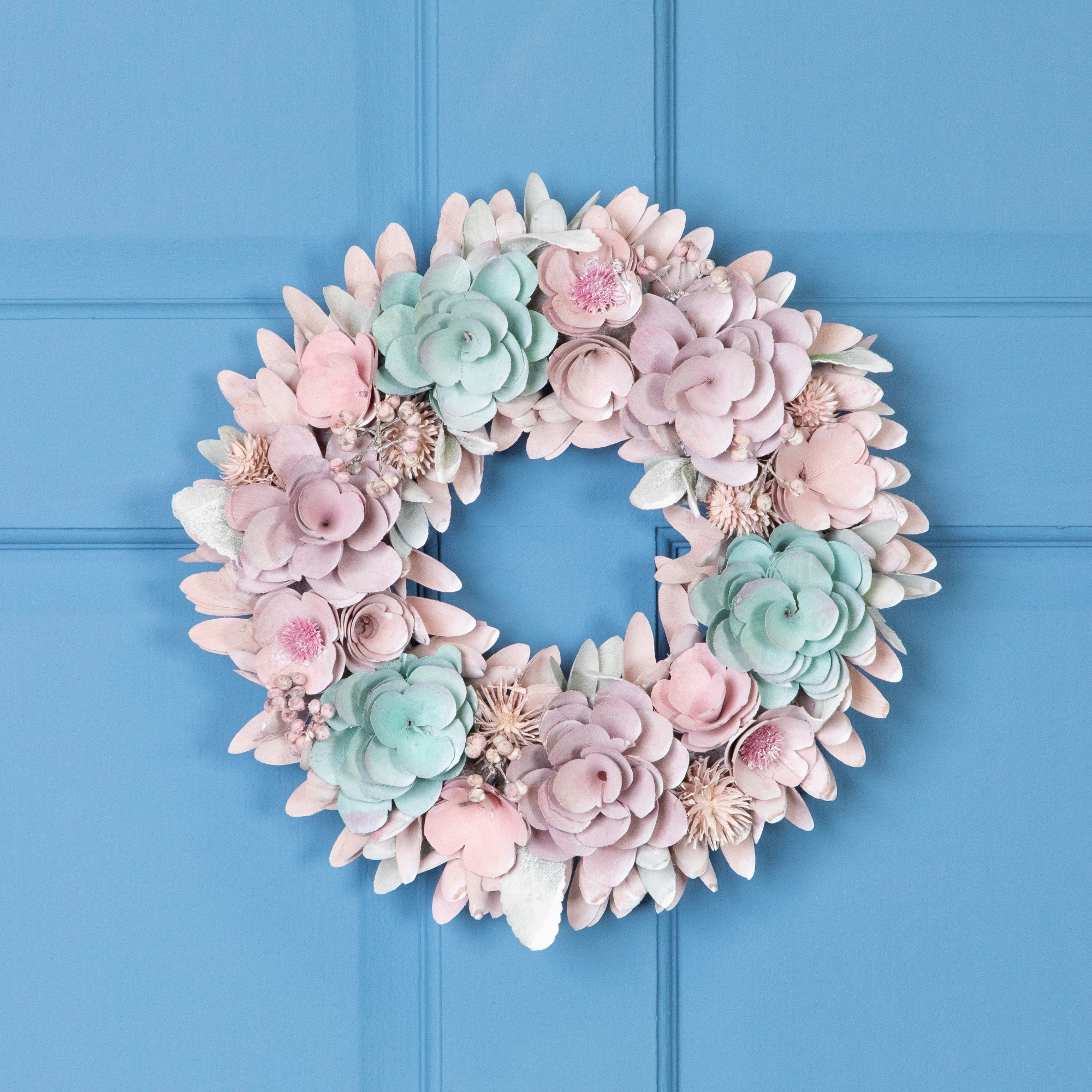 13.5" Wooden Floral Artificial Spring Wreath with Thistles