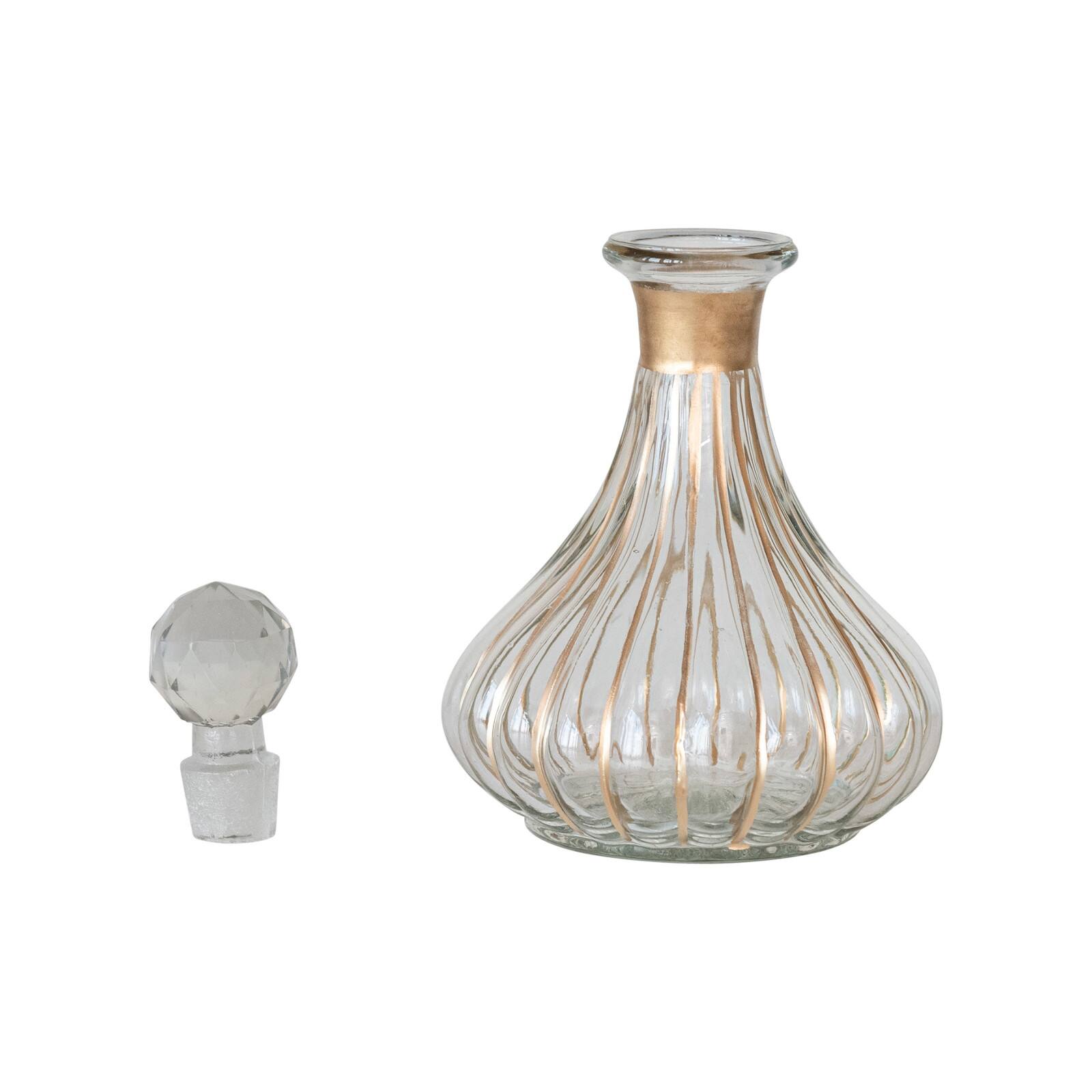 Hello Honey® 12oz. Clear & Gold Stripes Hand Painted Blown Glass Fluted Mini Decanter