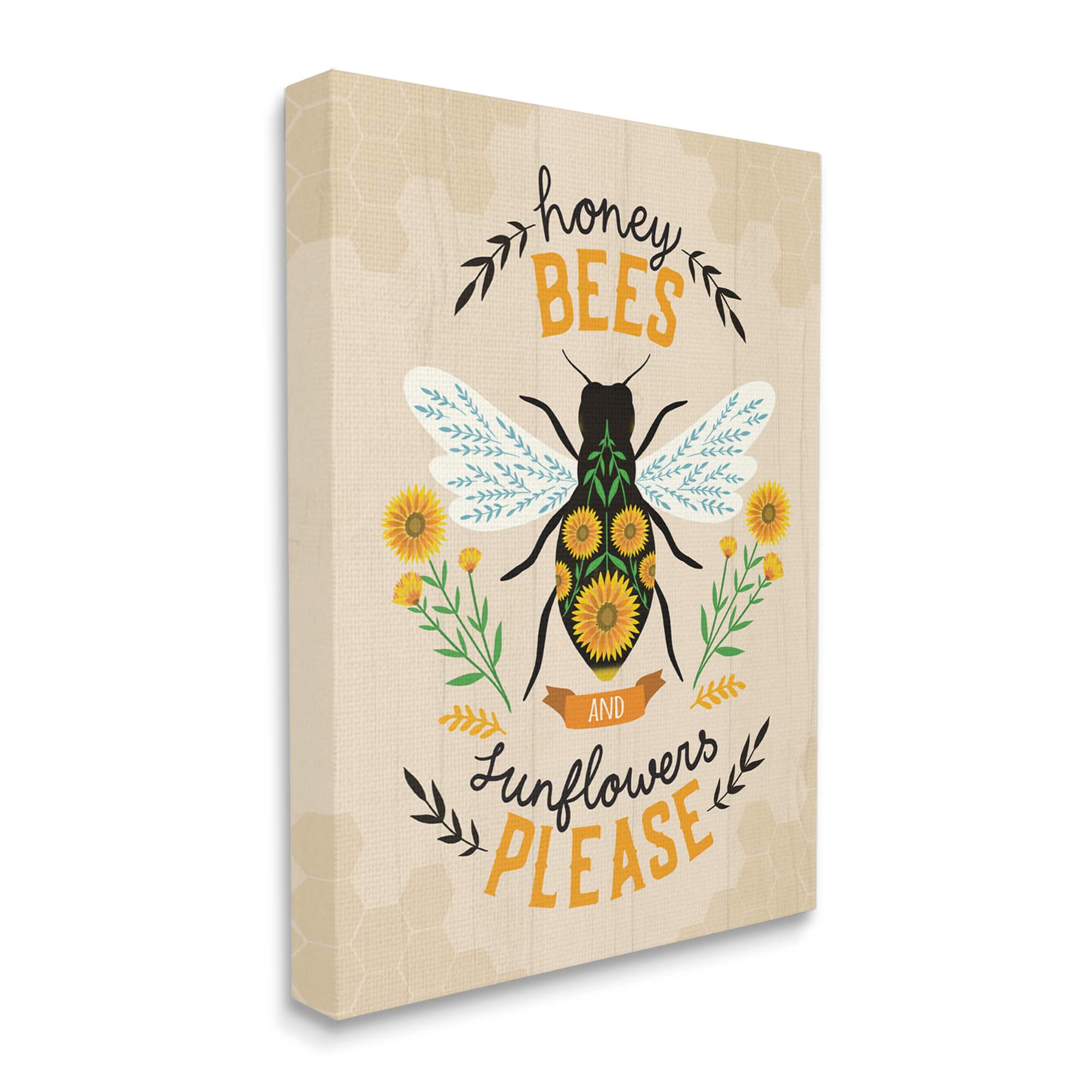 Stupell Industries Honey Bees Sunflowers Please Spring Garden Floral Phrase Canvas Wall Art