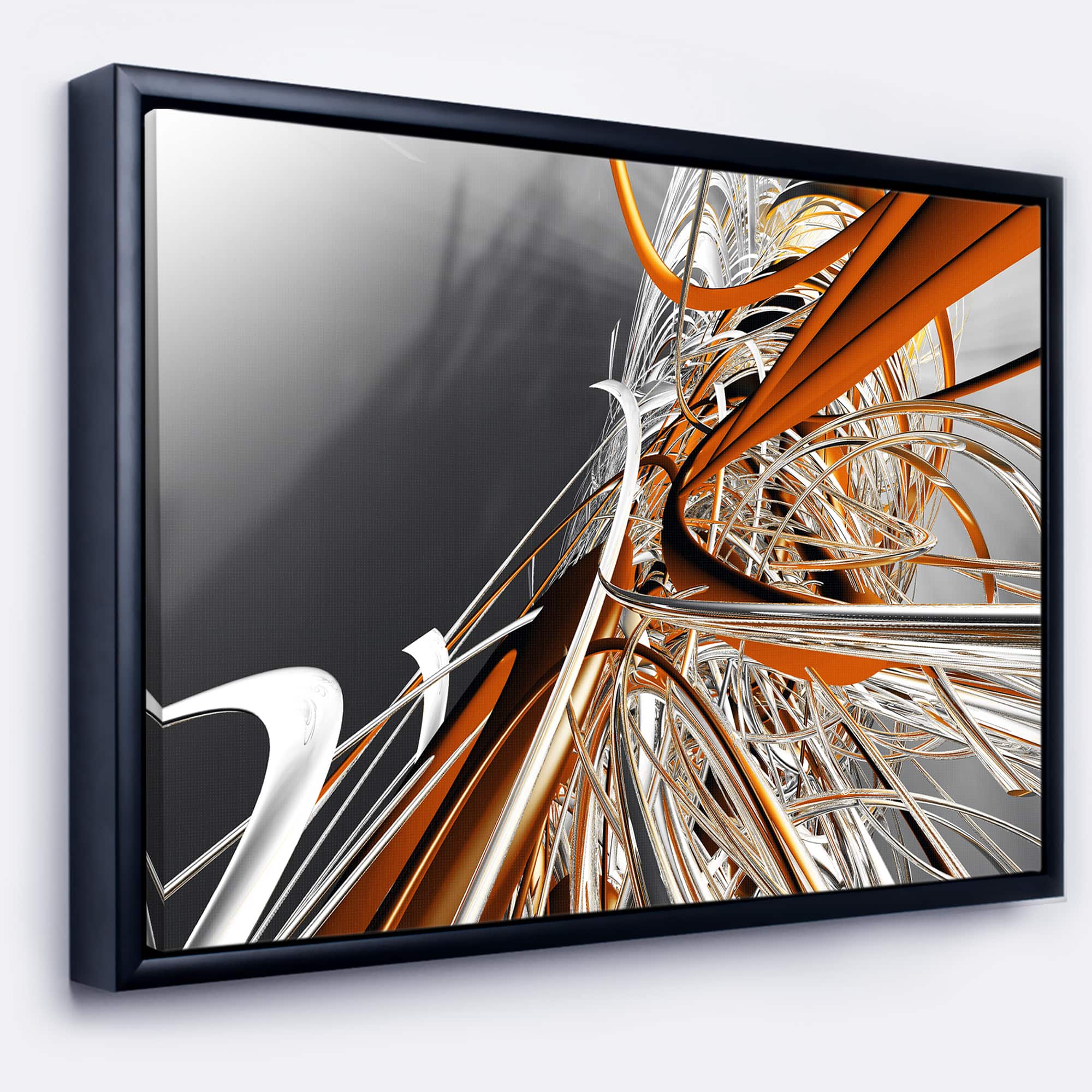 Designart - Fractal Red N White Connected Stripes - Canvas Art Print in Black Frame