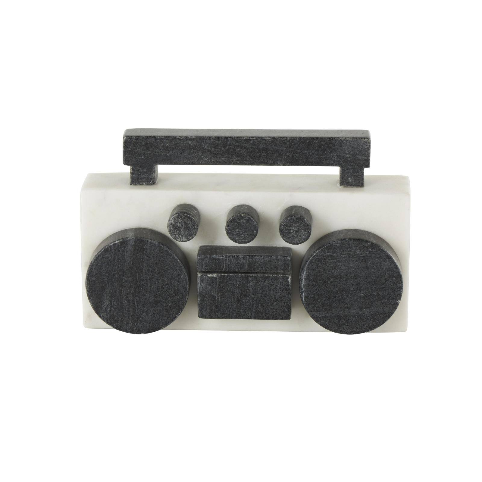 8" White Marble Radio Radio Sculpture with Black Accents
