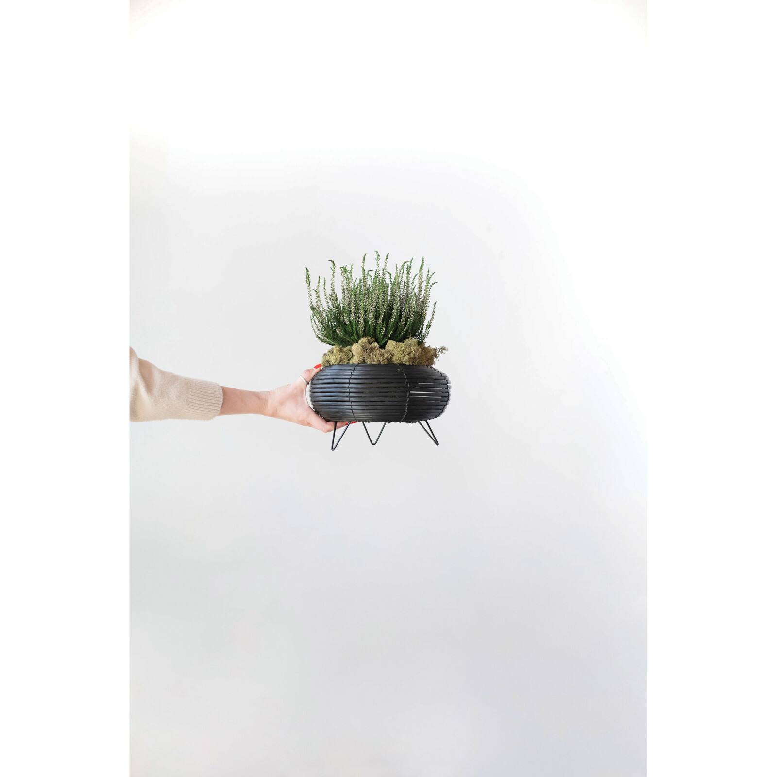 6" Black Plastic Planter with Metal Feet