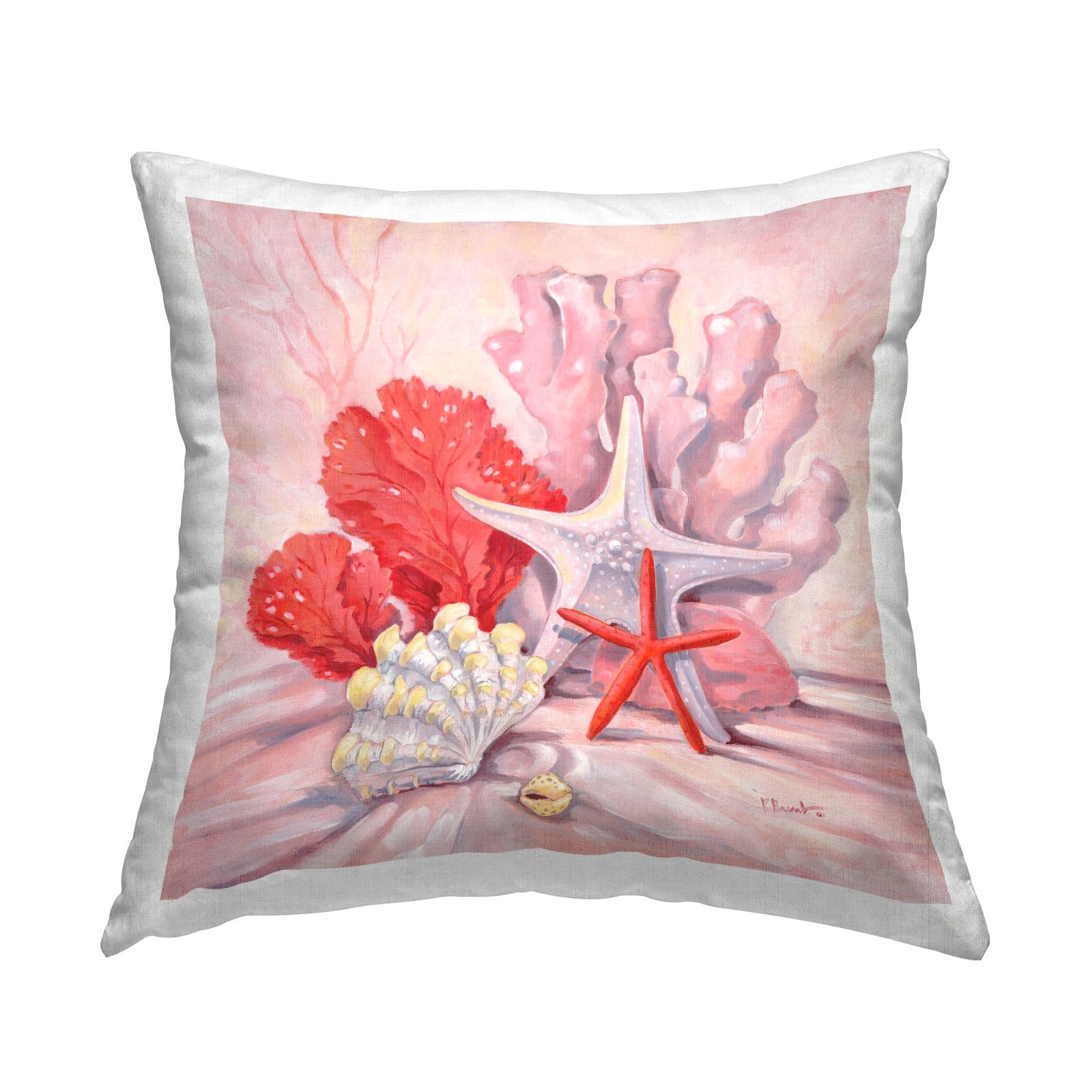 Stupell Industries Pink Red Starfish Mixed Sea Life Throw Pillow, 18" x 18"