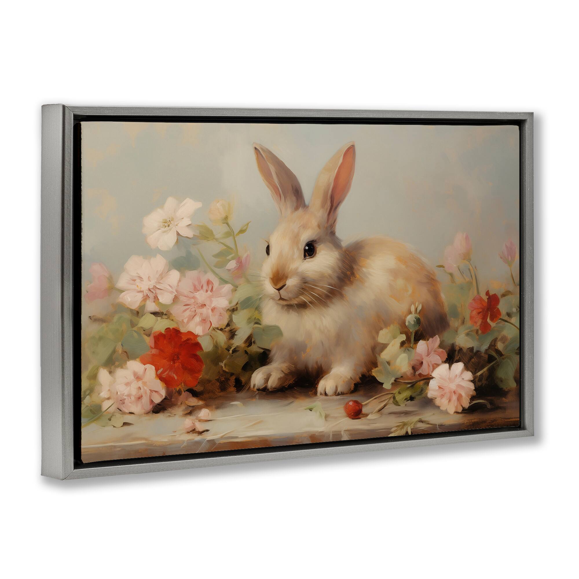Stupell Industries Easter Bunny with Flower Bundles Floating Frame Wall Art