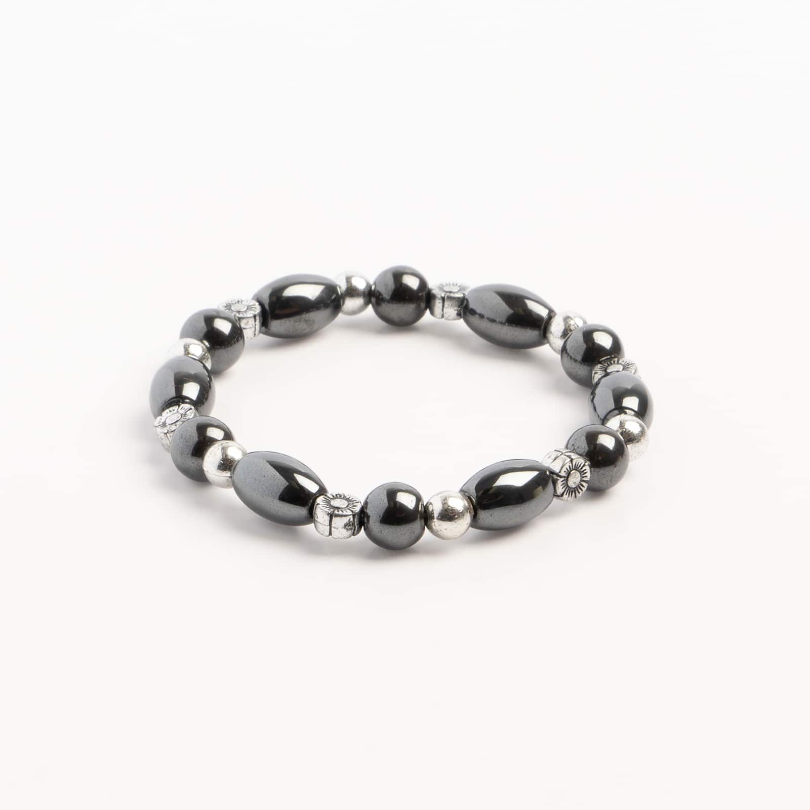 John Bead Hematite Black Natural Stone Stretch Bracelet