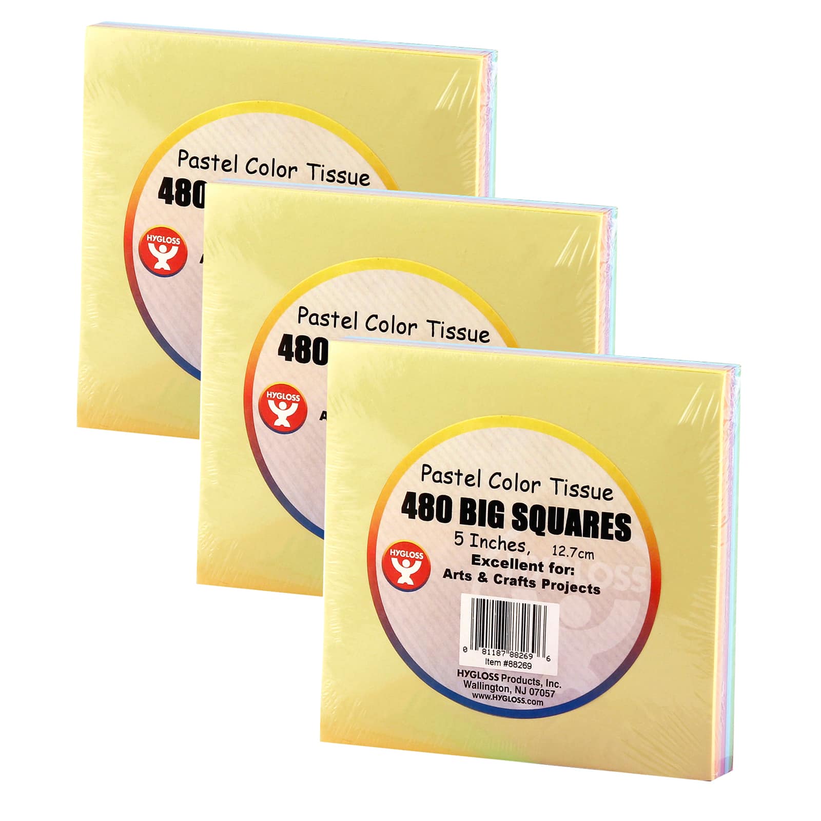 Hygloss 5" Pastel Tissue Squares, 3 Packs of 480