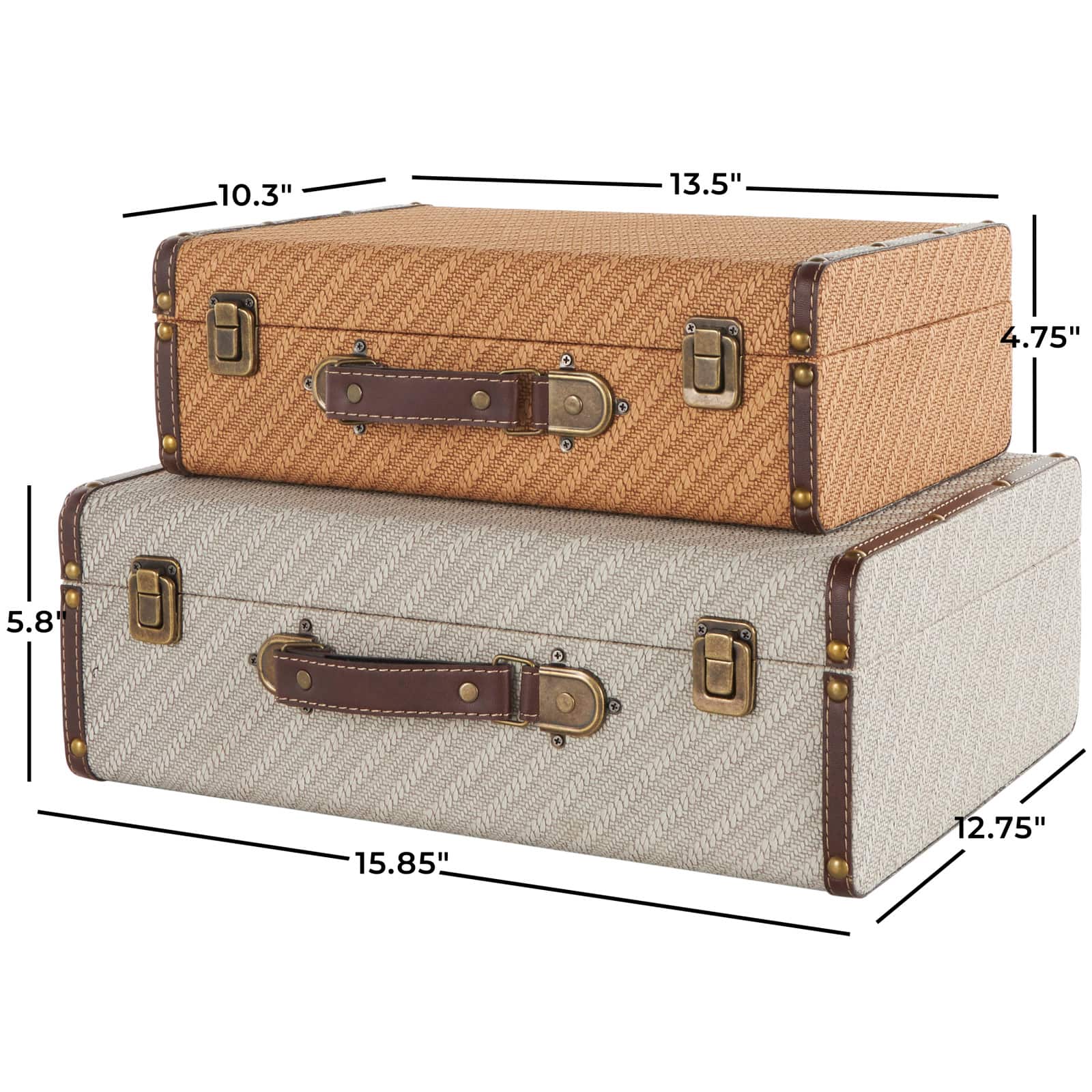 Taupe & Brown Vintage-Style Studded Woven Decorative Trunk Set