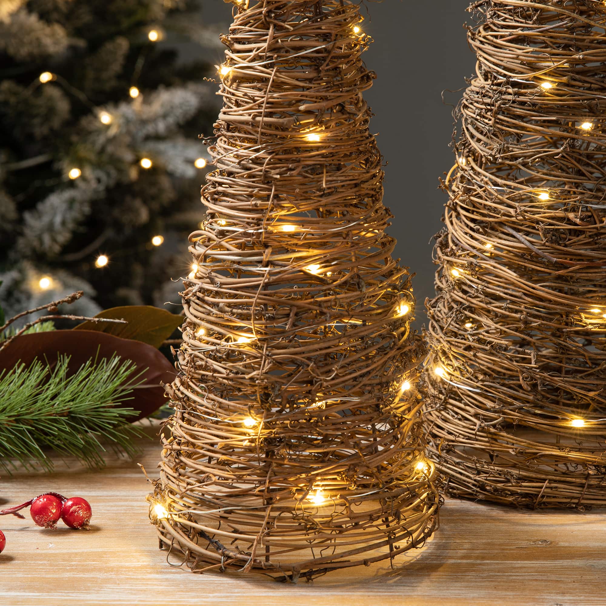 Glitzhome® Pre-Lit Rattan Christmas Table Tree Décor Set with Timer