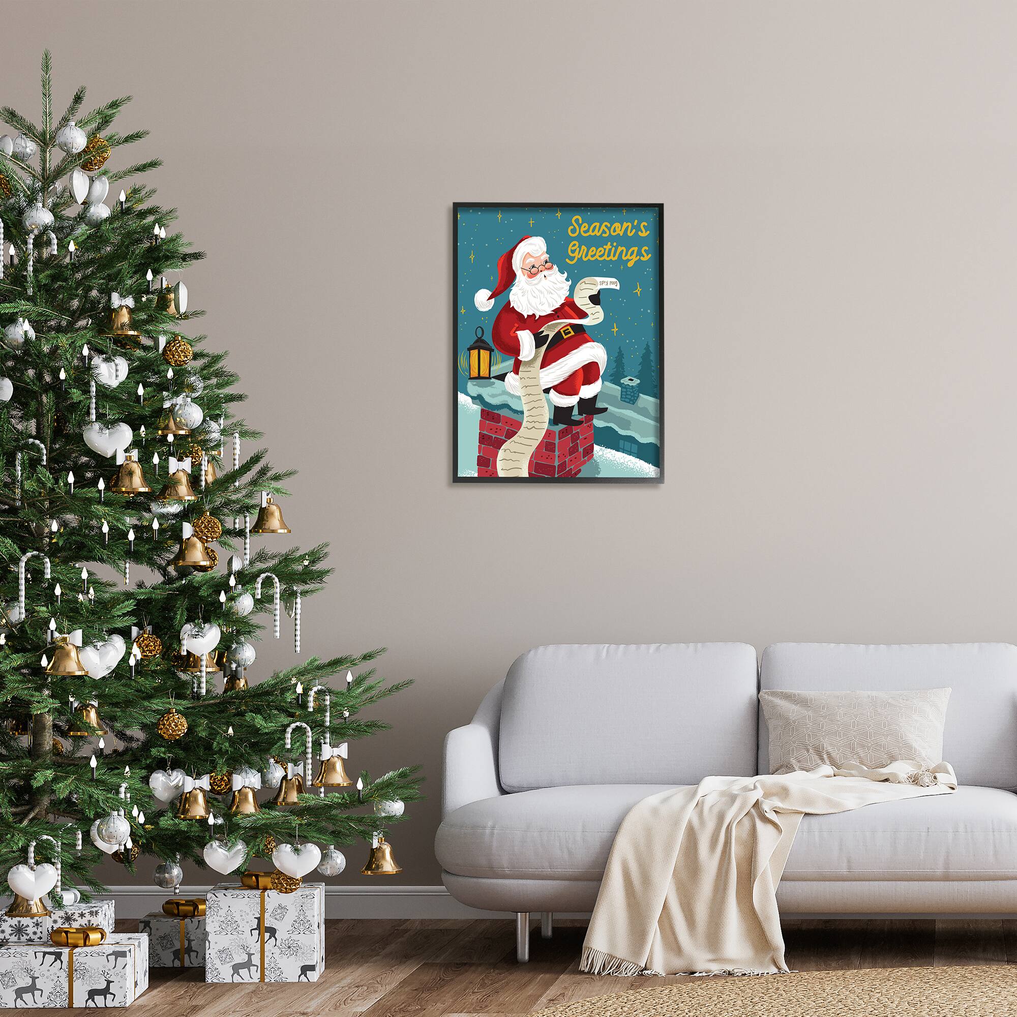 Stupell Industries Season's Greetings Santa's List Chimney Framed Giclee Art