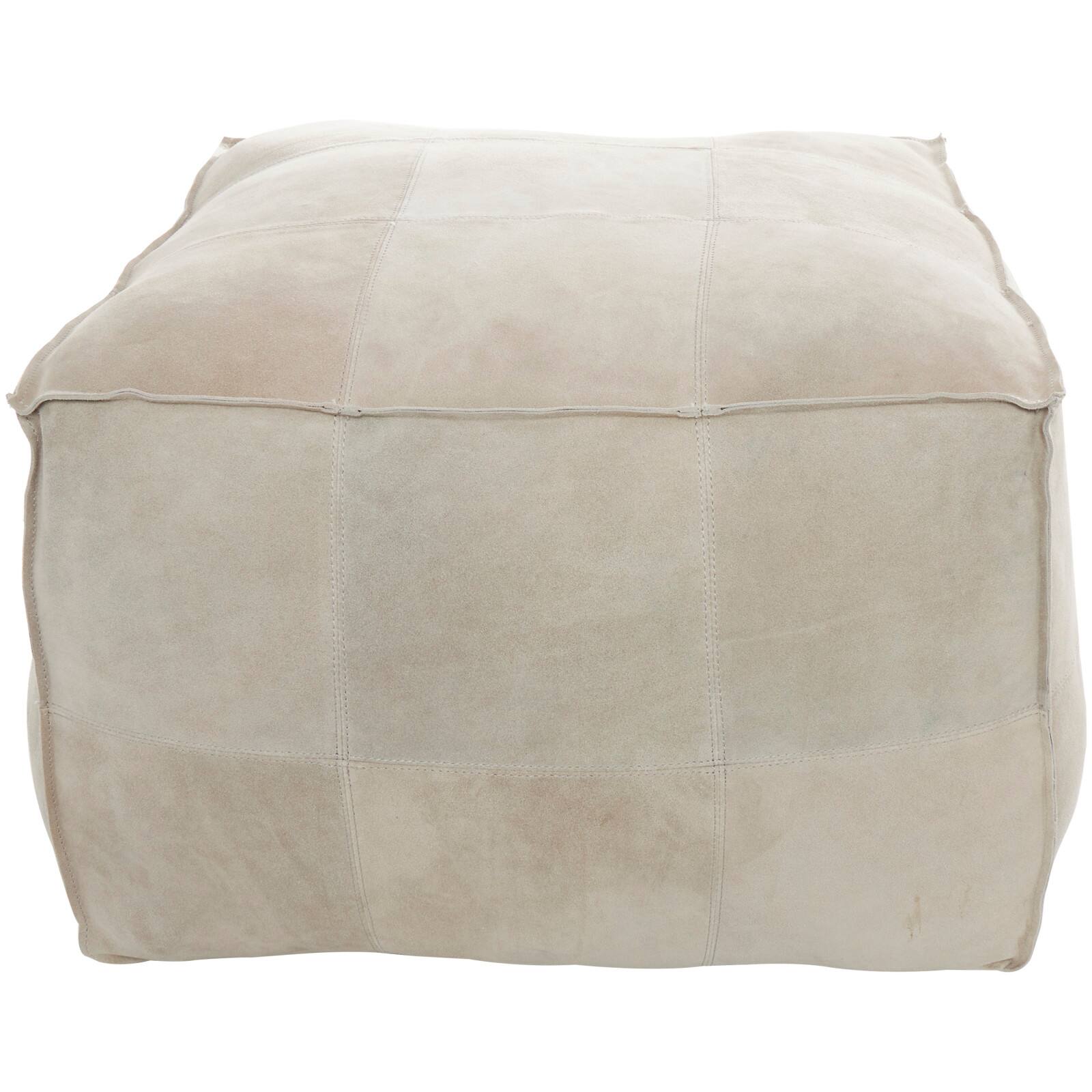 28" Leather Low Profile Square Pouf with Patchwork Design