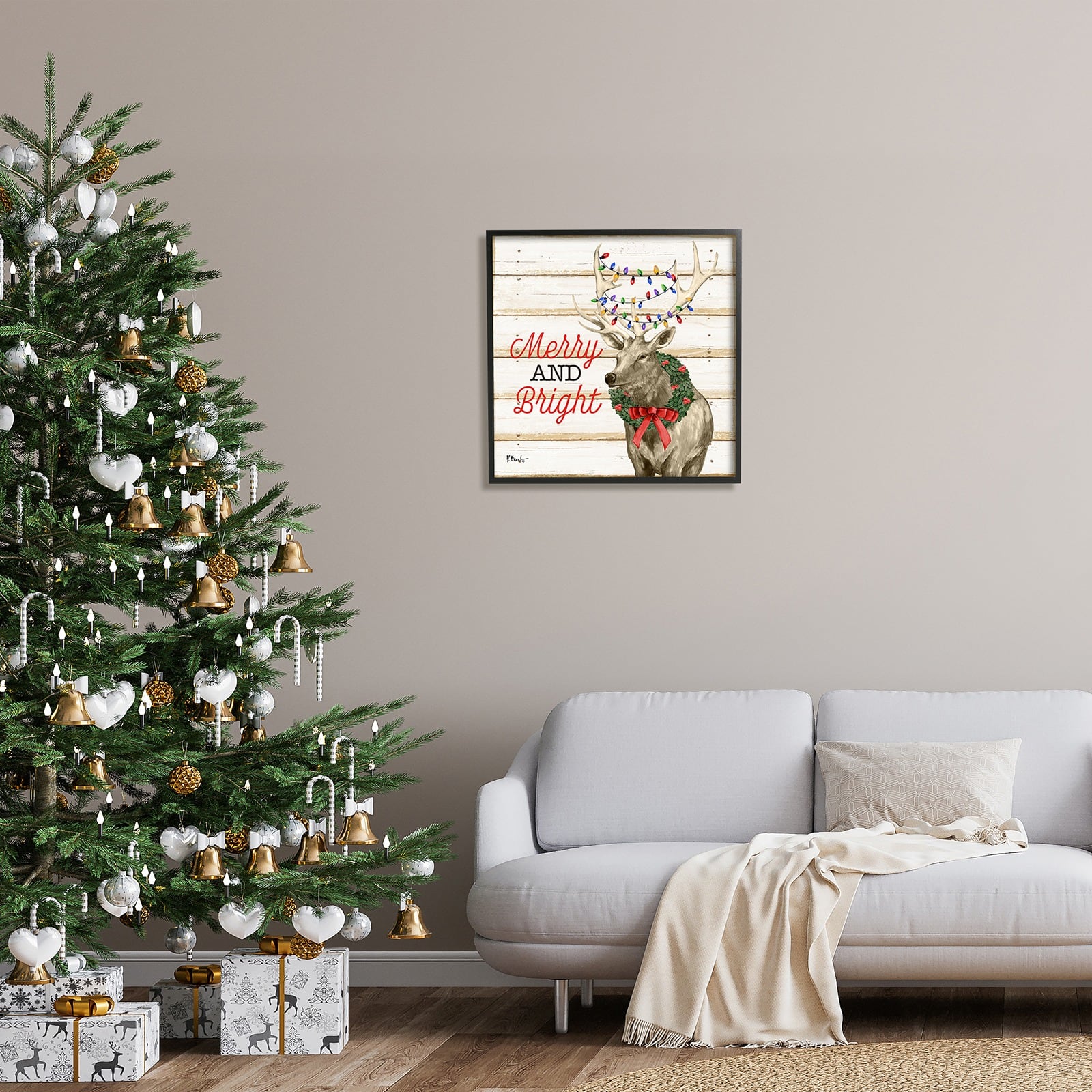Stupell Industries Merry & Bright Deer Framed Giclee Art