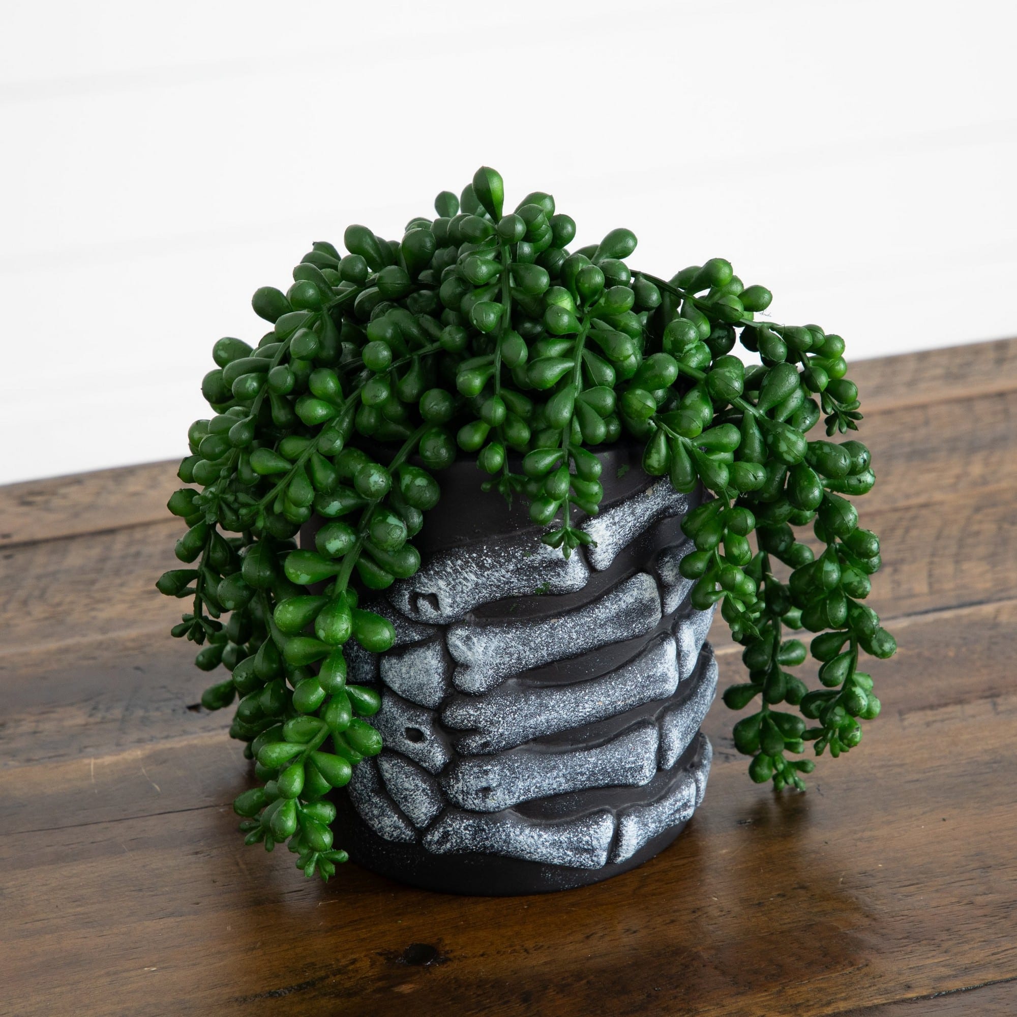 7" Artificial Halloween String of Pearls in Skeleton Hand Planter