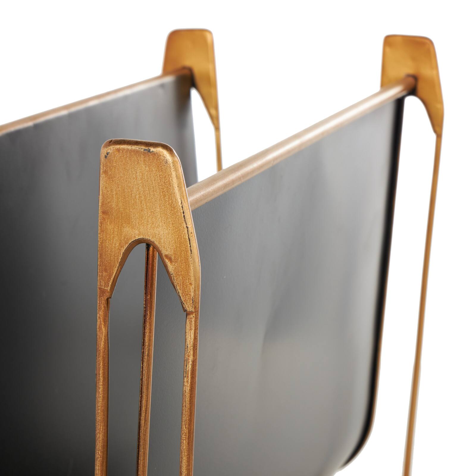 15" Black Metal Curved Magazine Holder with Brass Stand
