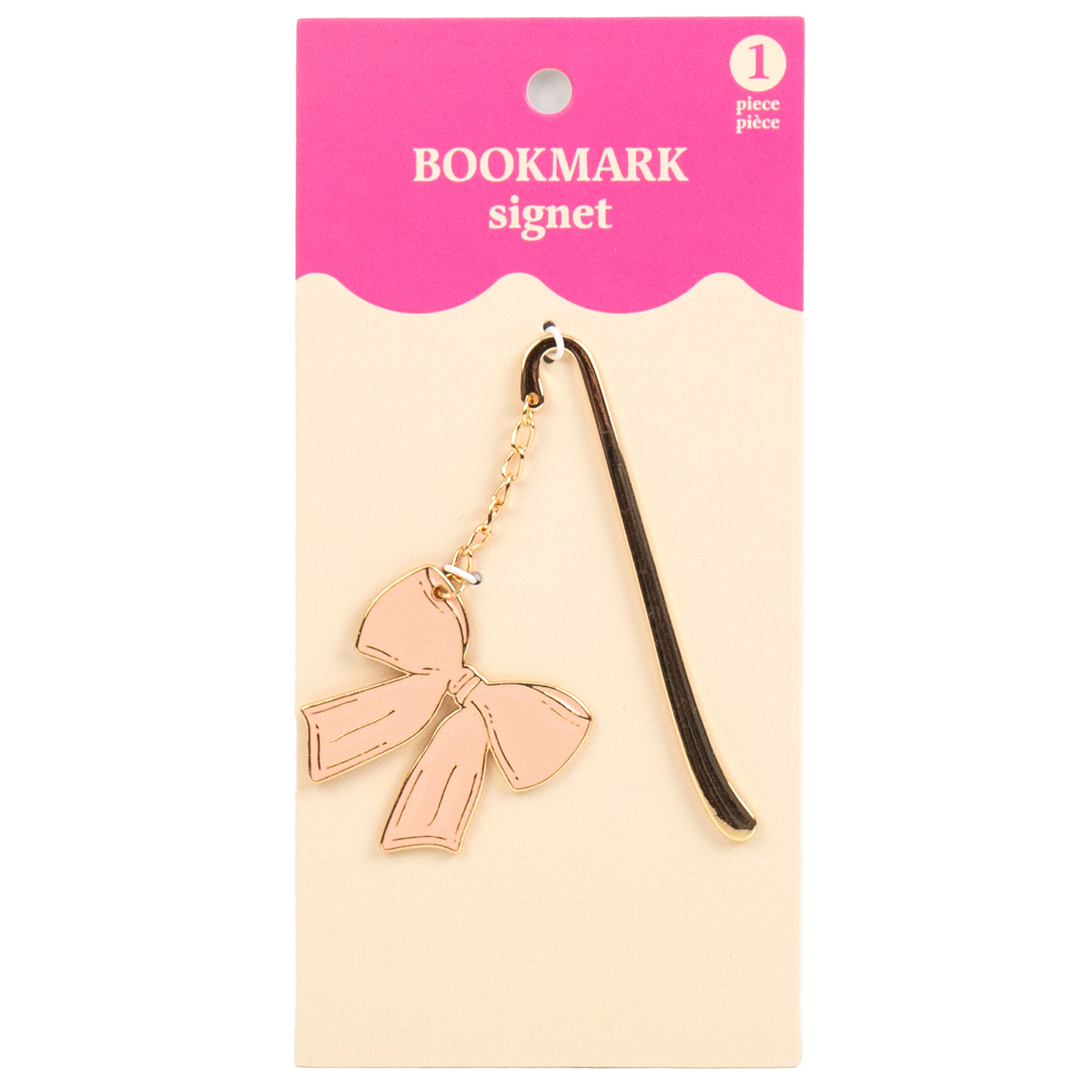 3.5" Pink & Gold Bow Bookmark