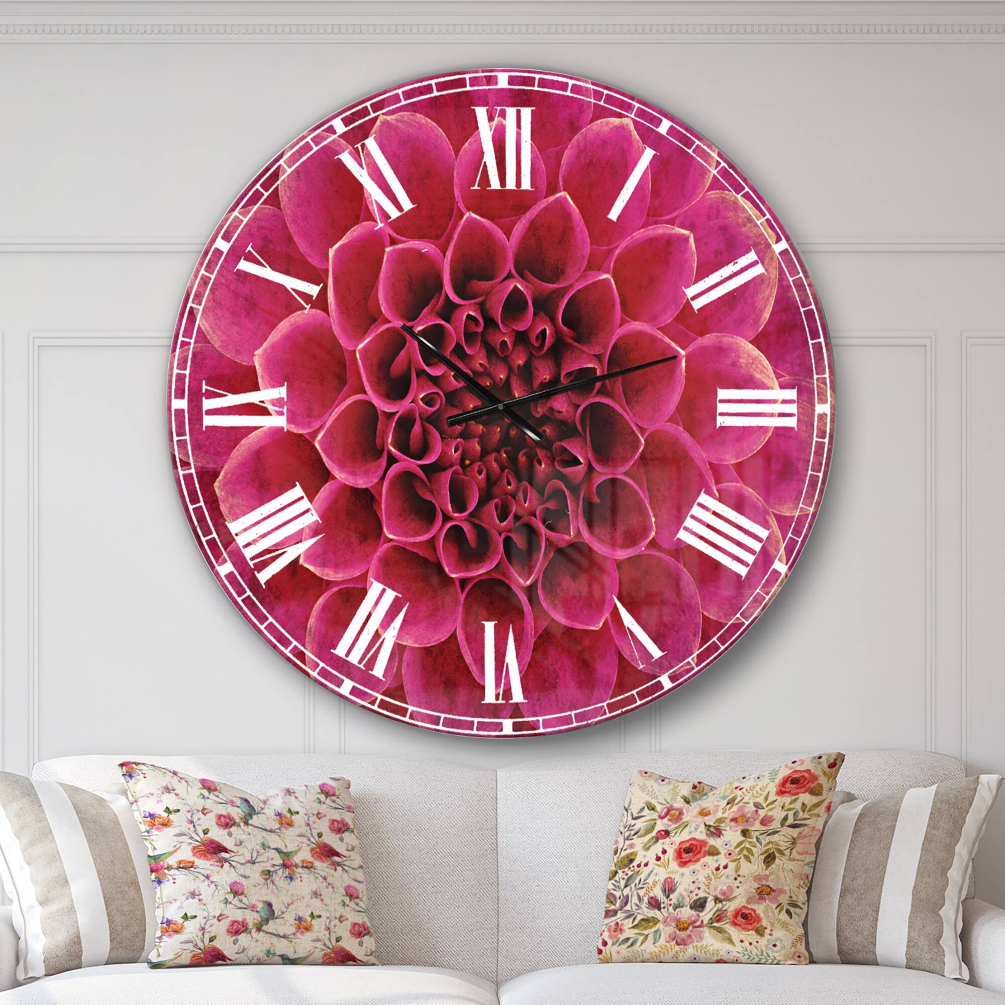 Designart 'Dark Pink Abstract Flower Petals Traditional Wall Clock