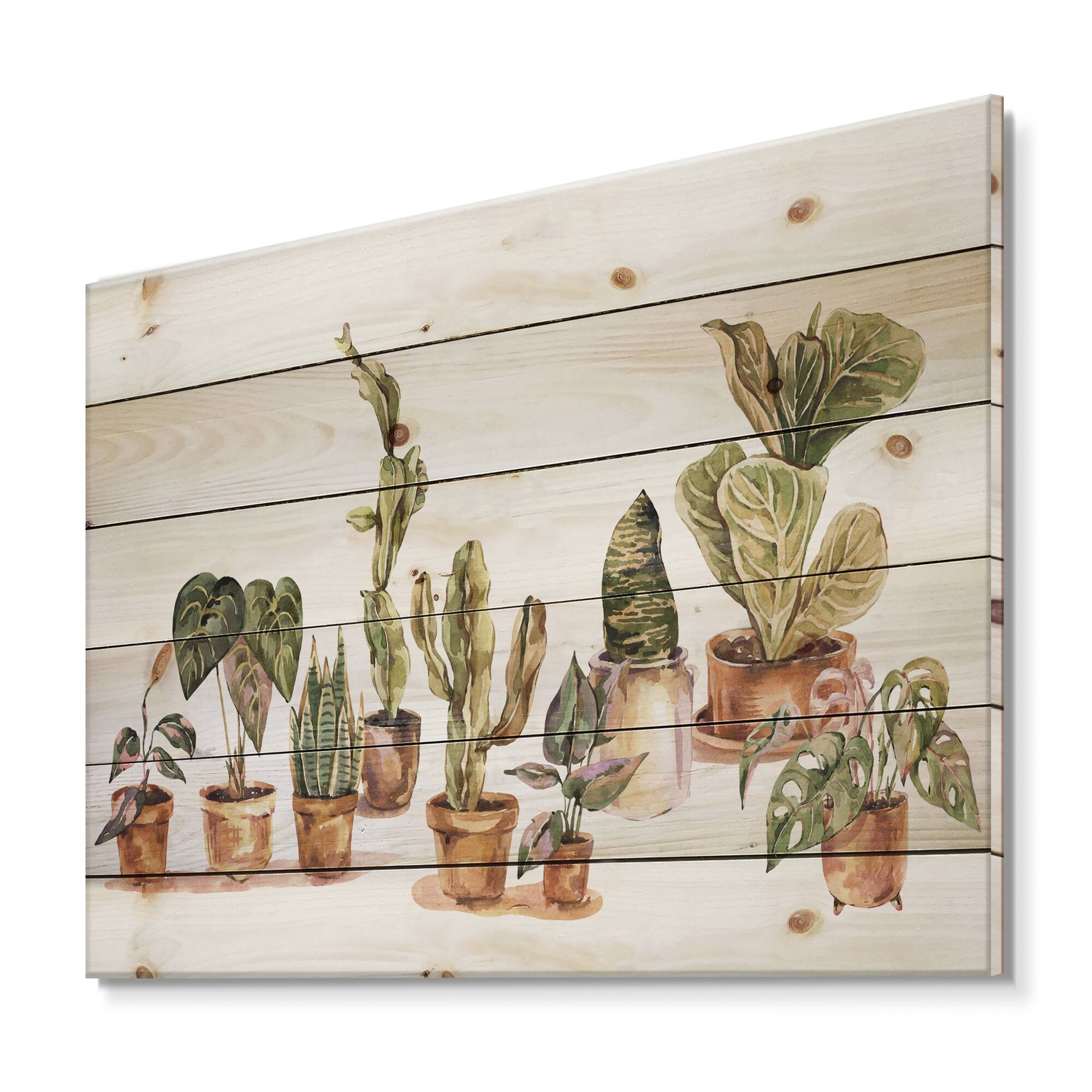 Designart - Indoor House Plants Urban Jungle I - Traditional Print on Natural Pine Wood