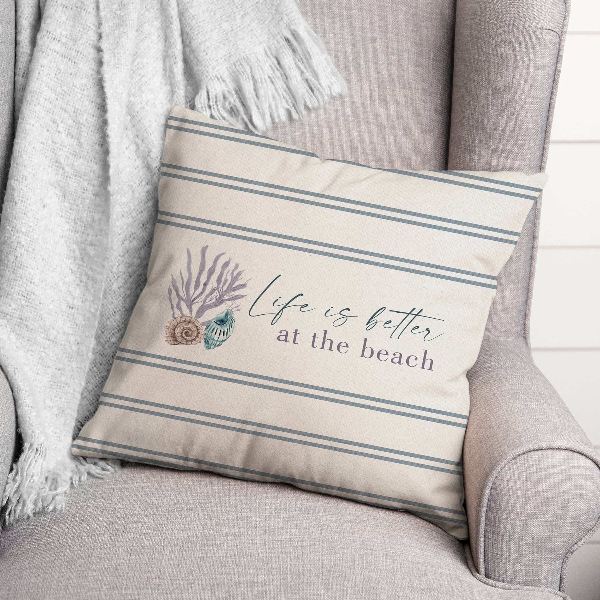 Life Is Better At The Beach Snail & Shell Throw Pillow